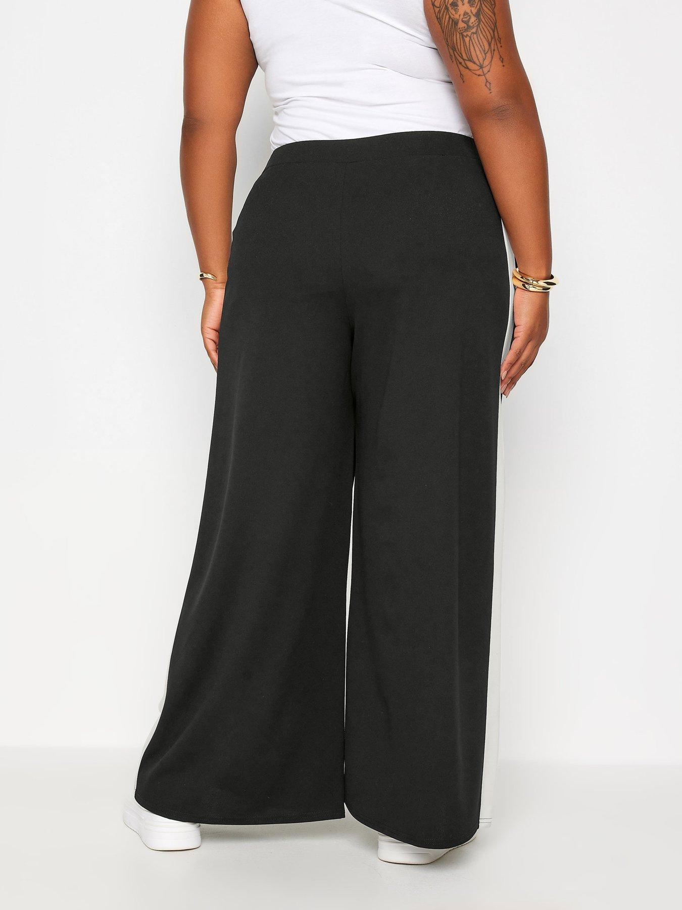 Yours Curve Black Side Stripe Wide Leg Trousers | Very.co.uk