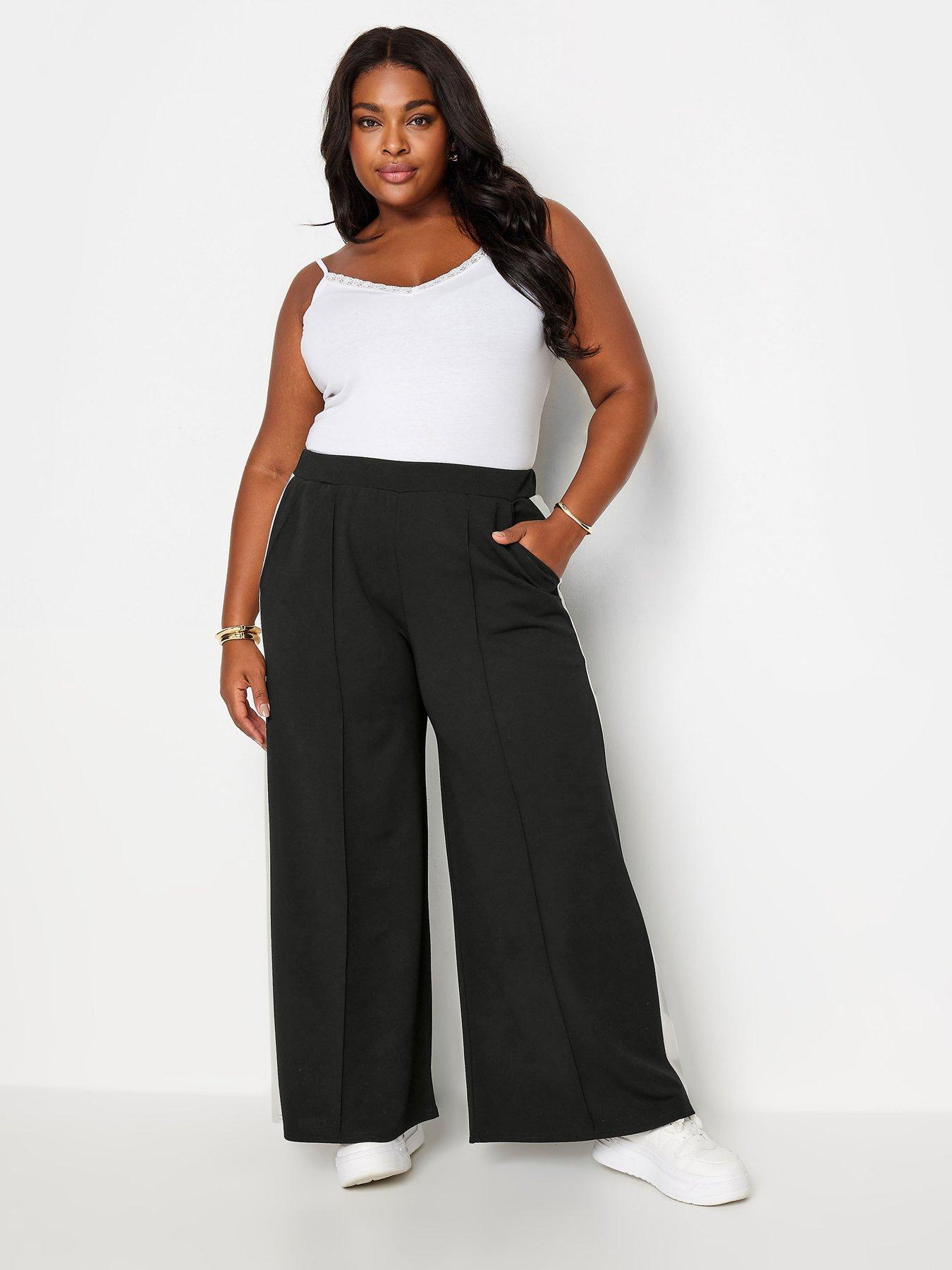 Yours Curve Black Side Stripe Wide Leg Trousers | Very.co.uk