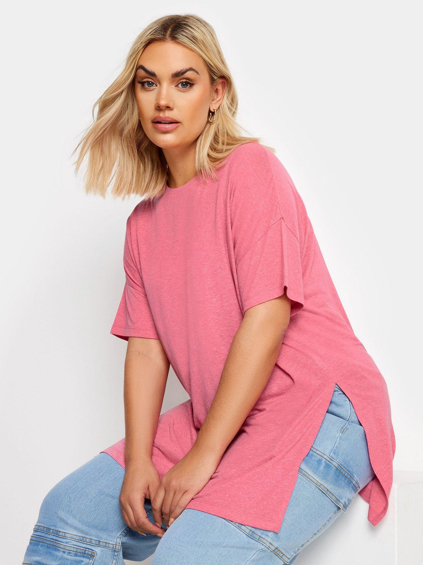 Image 1 of 4 of Yours Curve Oversize Side Split T-shirt - Pink