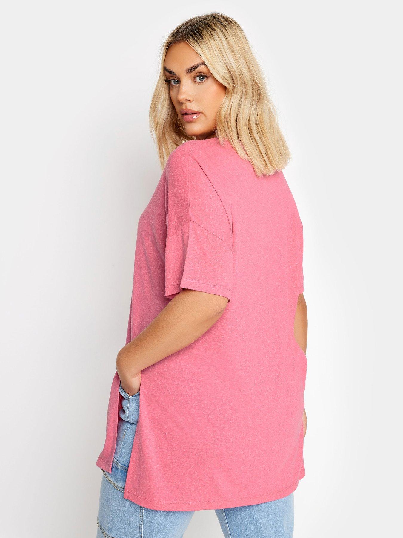 Image 2 of 4 of Yours Curve Oversize Side Split T-shirt - Pink