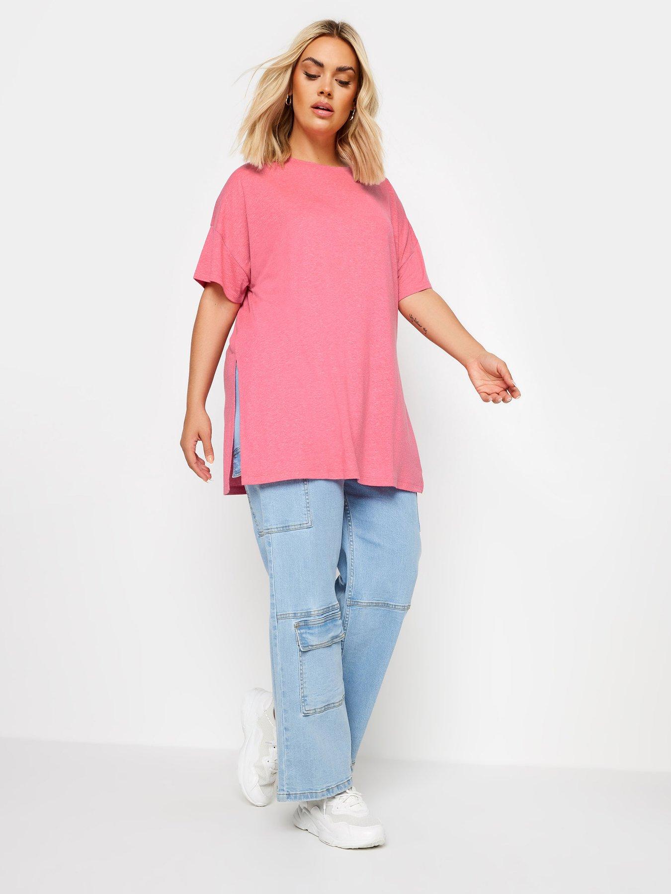 Image 3 of 4 of Yours Curve Oversize Side Split T-shirt - Pink