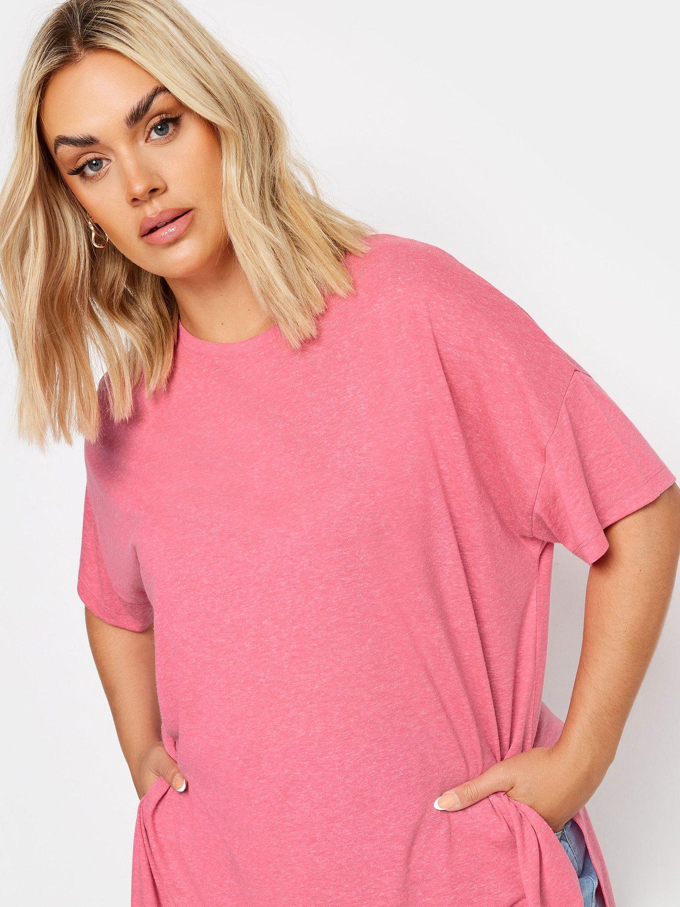 Image 4 of 4 of Yours Curve Oversize Side Split T-shirt - Pink
