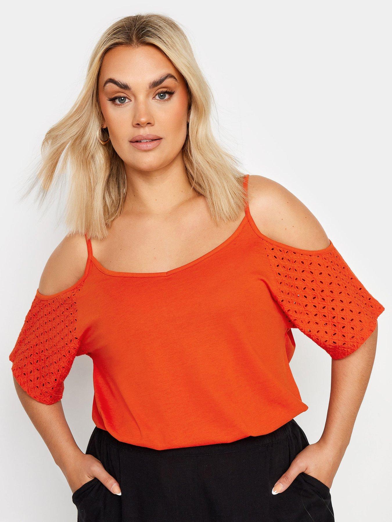 Curve Cold Shoulder Anglaise Sleeve Top Orange