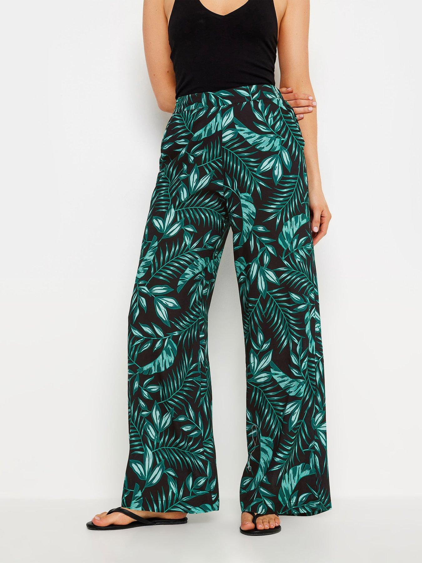 Long Tall Sally Tall Green Tropical Wide Leg Trouser 36