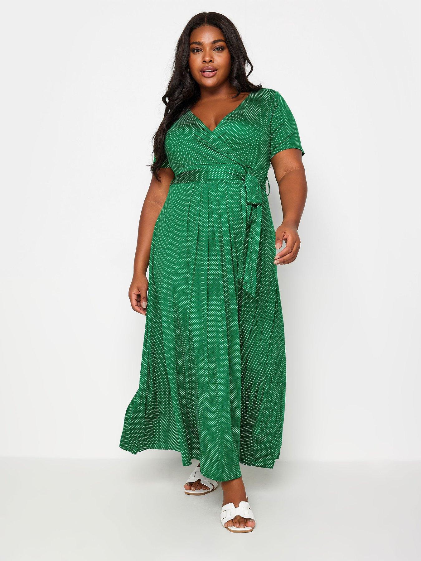 Image 1 of 4 of Yours Curve Dot Print Wrap Maxi Dress
