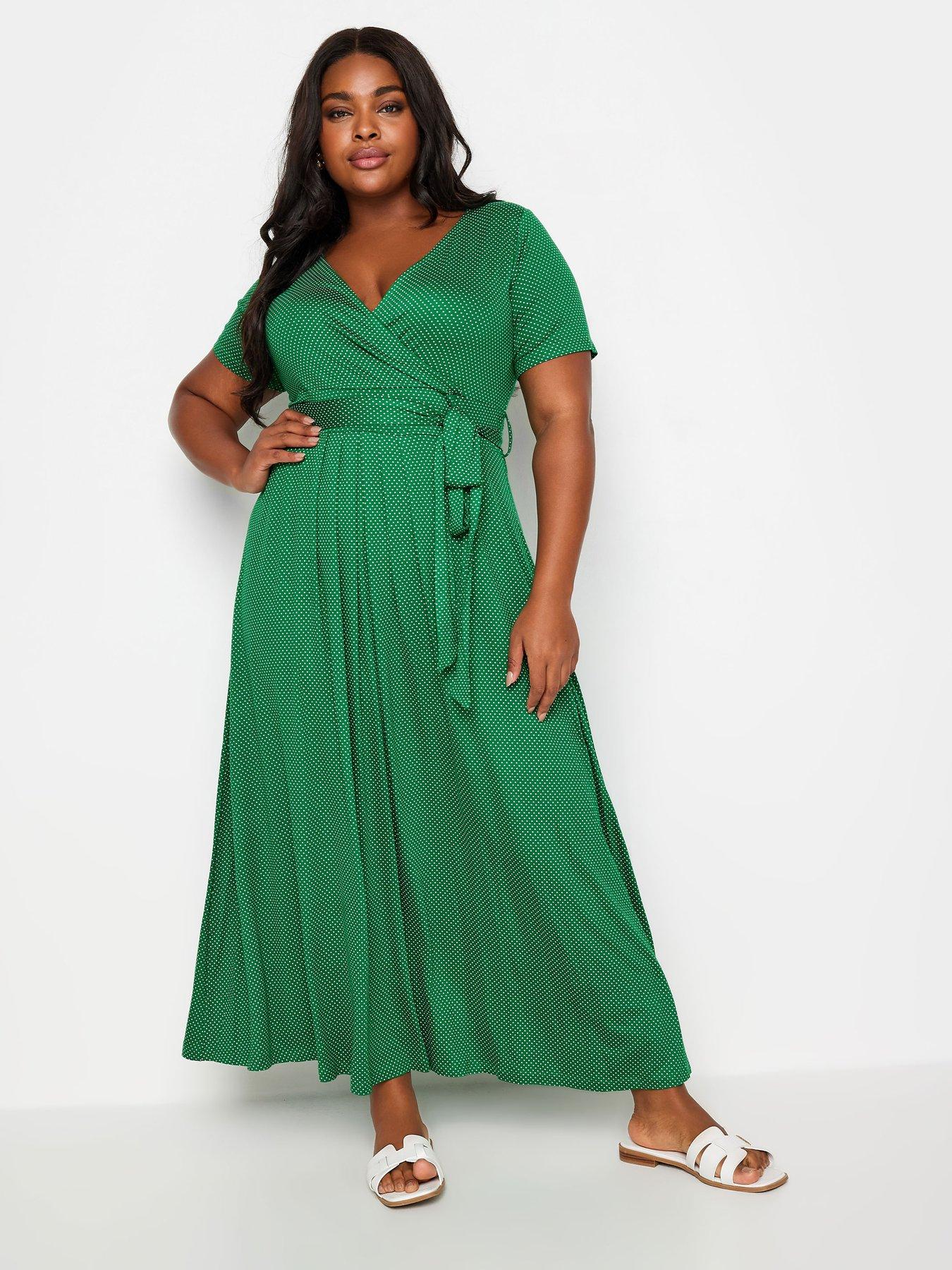 Image 3 of 4 of Yours Curve Dot Print Wrap Maxi Dress