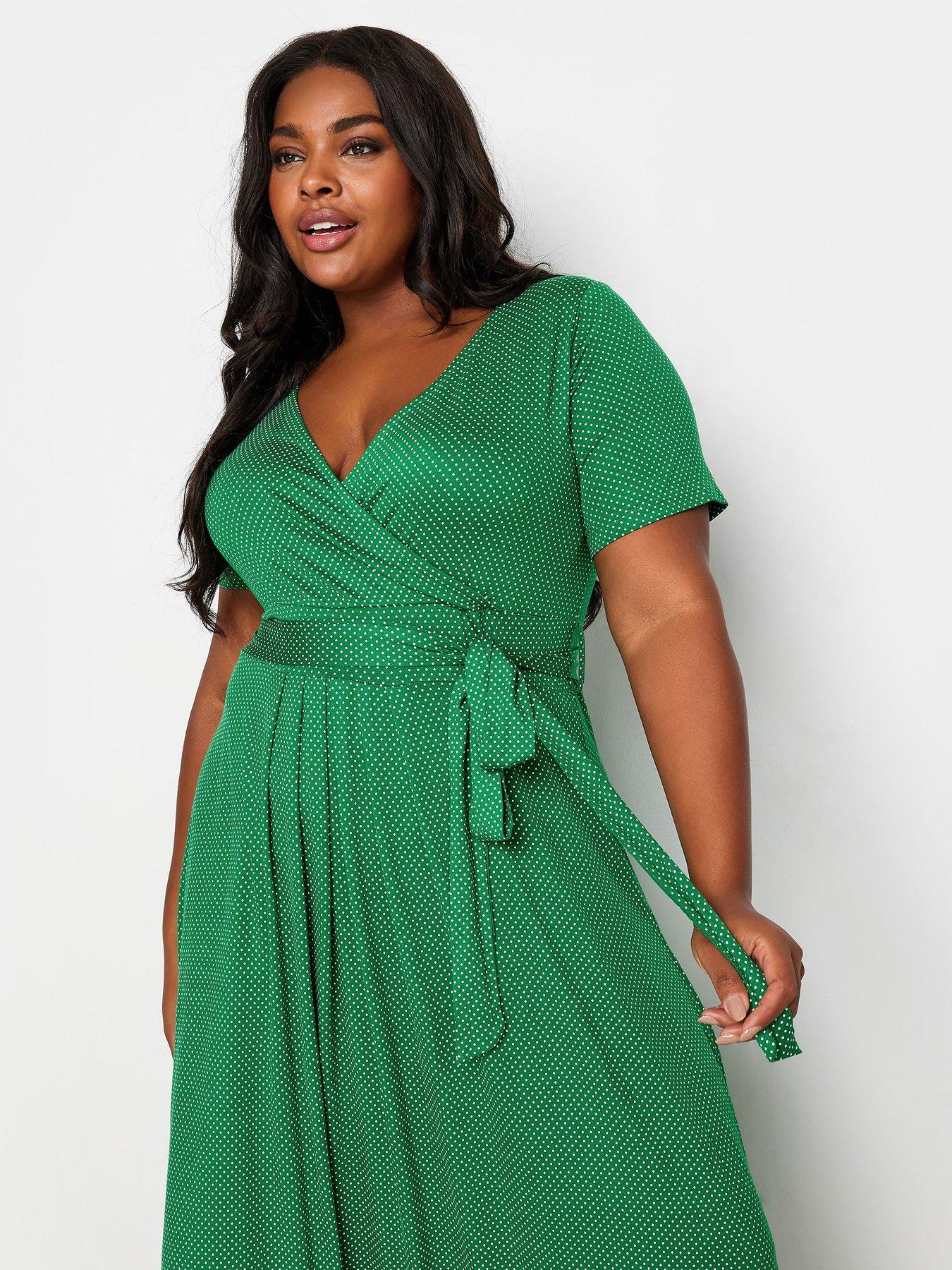 Image 4 of 4 of Yours Curve Dot Print Wrap Maxi Dress