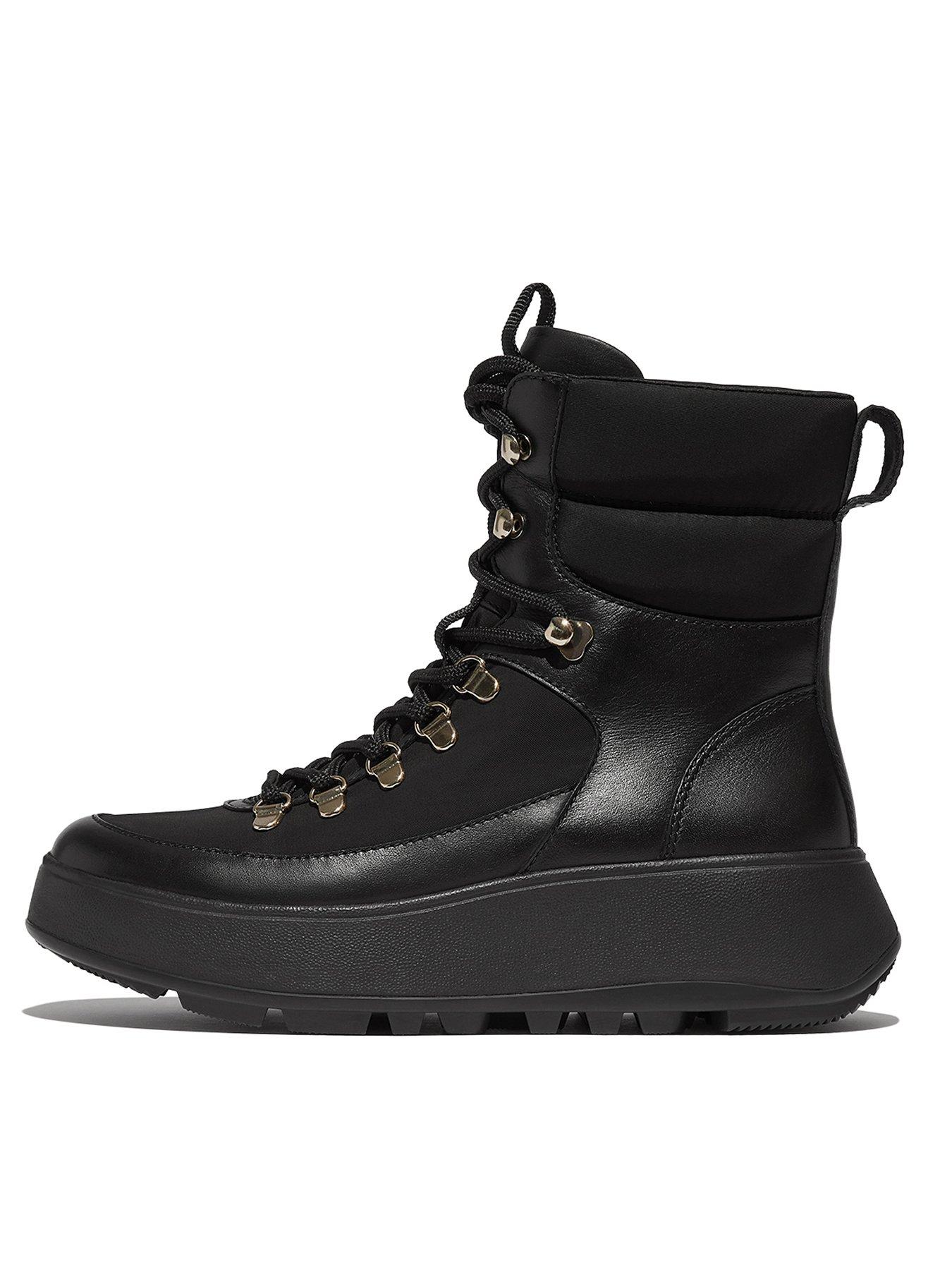 undefined F-Mode Water Resistant Hiker-Lace Flatform Ankle Boots - Black