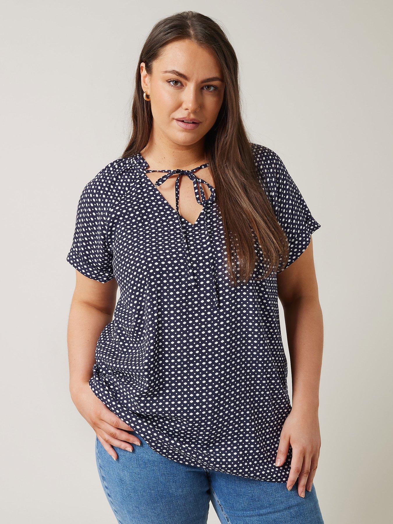 Evans Tie Neck Turn Up Sleeve Blouse Blue Very