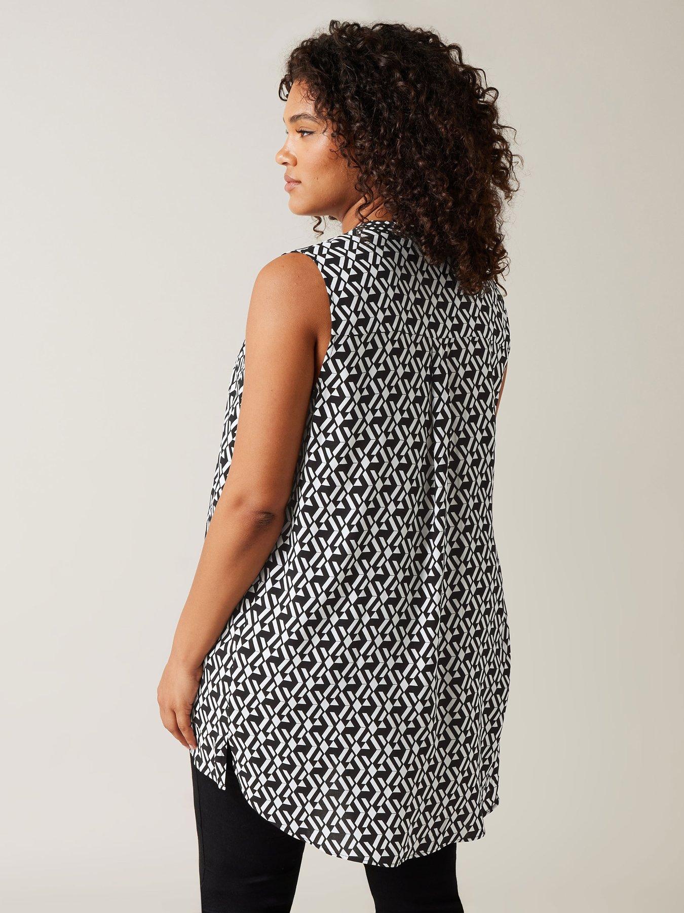Image 2 of 4 of Evans Half Placket Sleeveless Tunic - Black/White