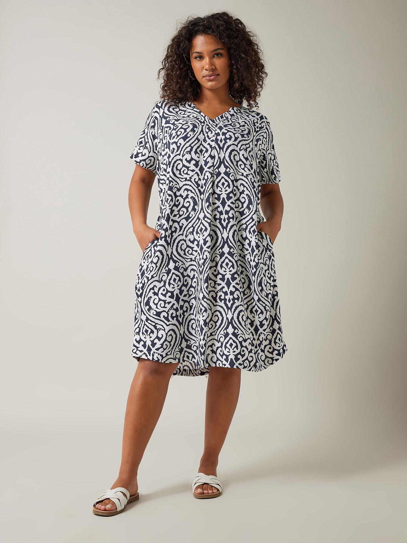 Evans Notch Heck Dress - With Pockets Navy Ikat | Very.co.uk