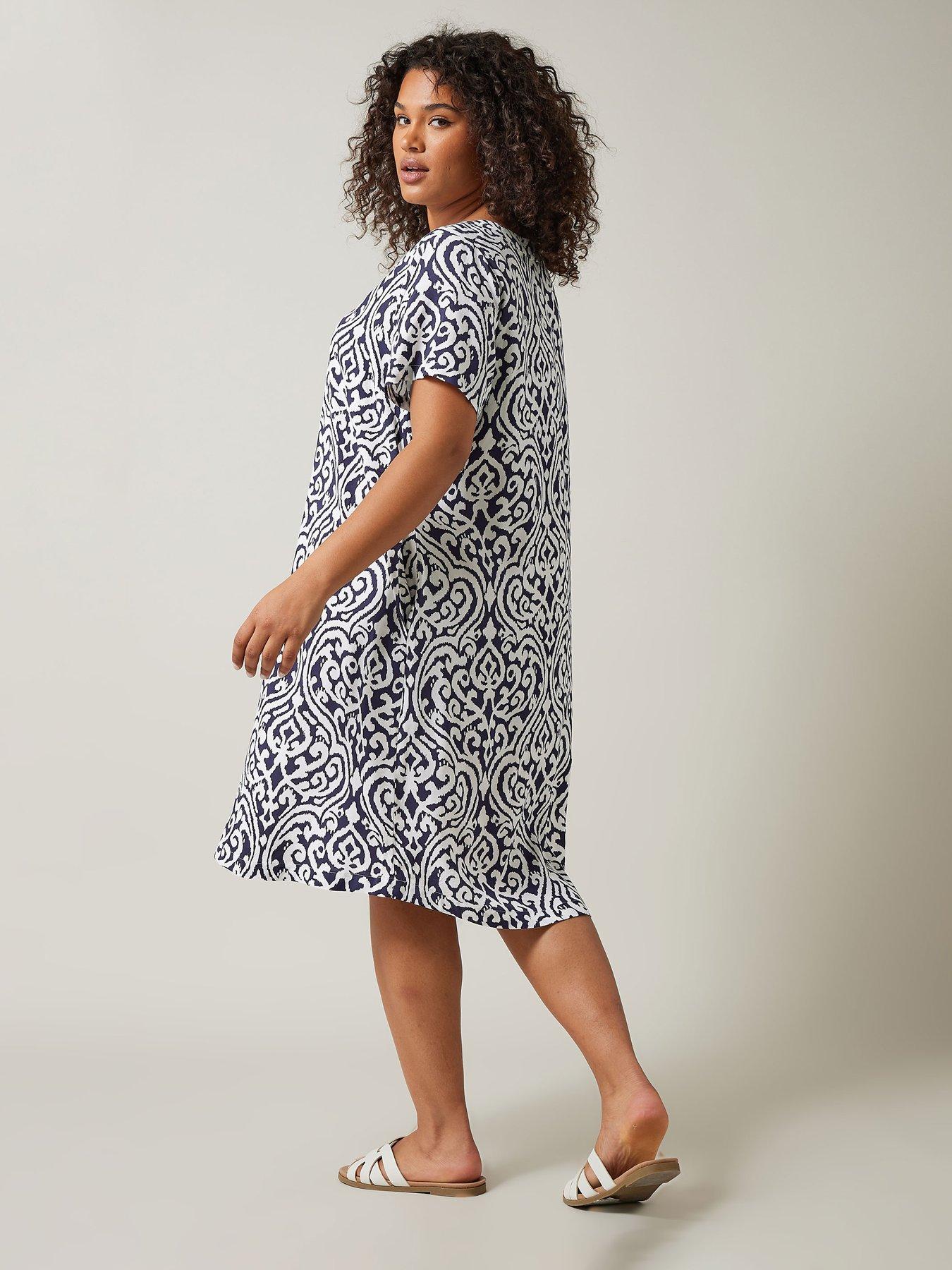 Evans Notch Heck Dress - With Pockets Navy Ikat | Very.co.uk