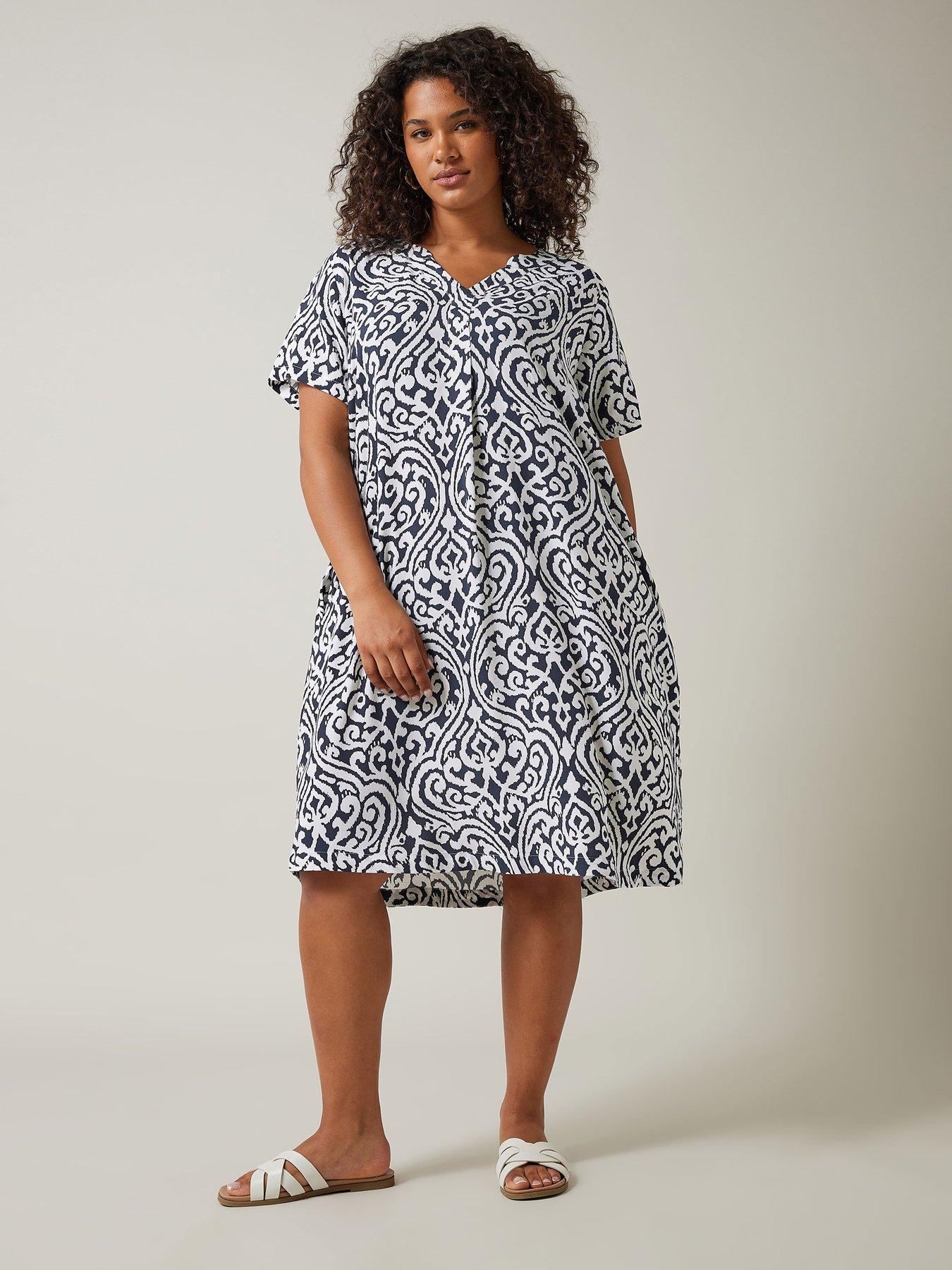 Evans Notch Heck Dress - With Pockets Navy Ikat | Very.co.uk