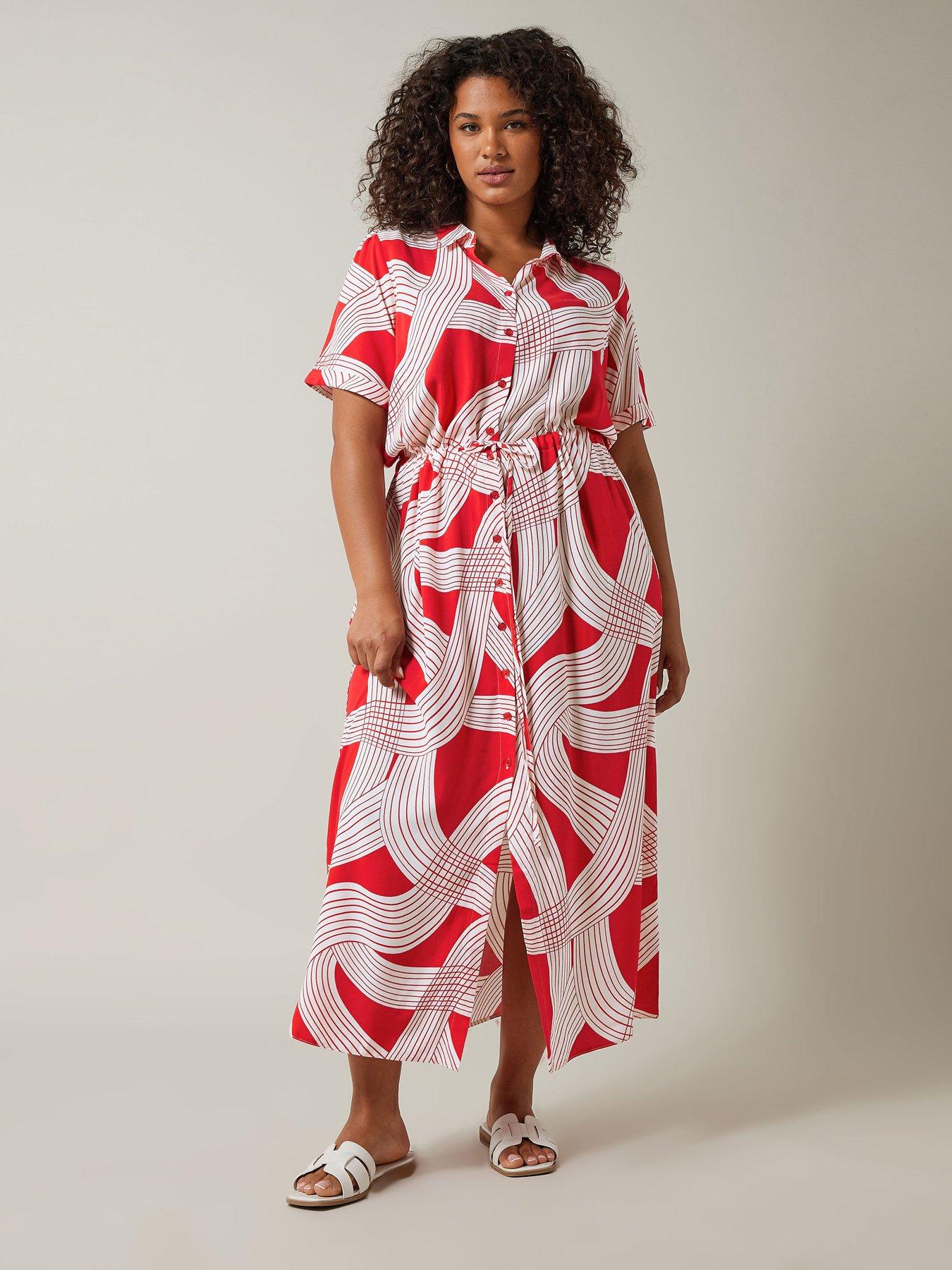 Image 1 of 4 of Evans Linear Print Shirt Dress - Red