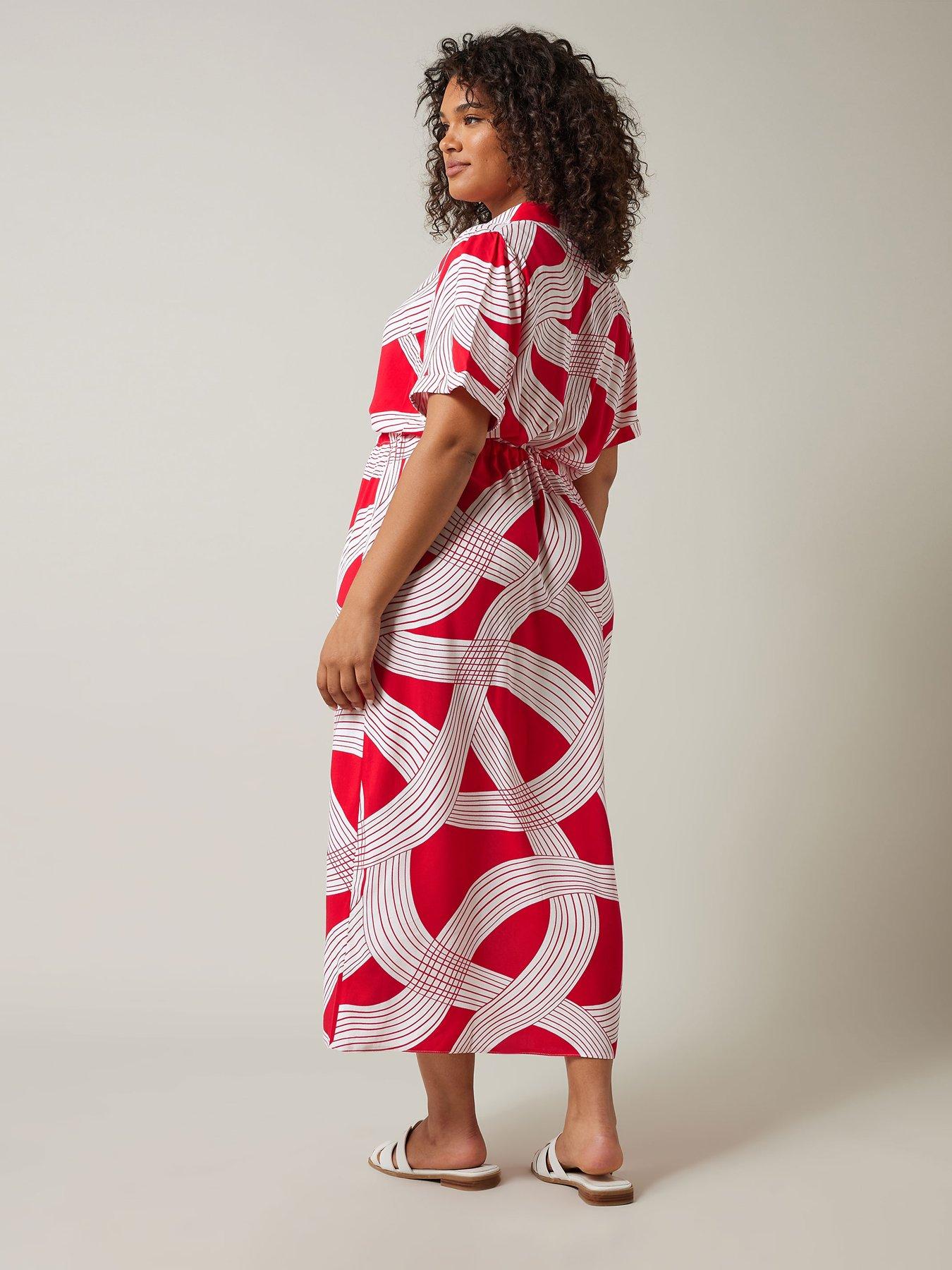 Image 2 of 4 of Evans Linear Print Shirt Dress - Red