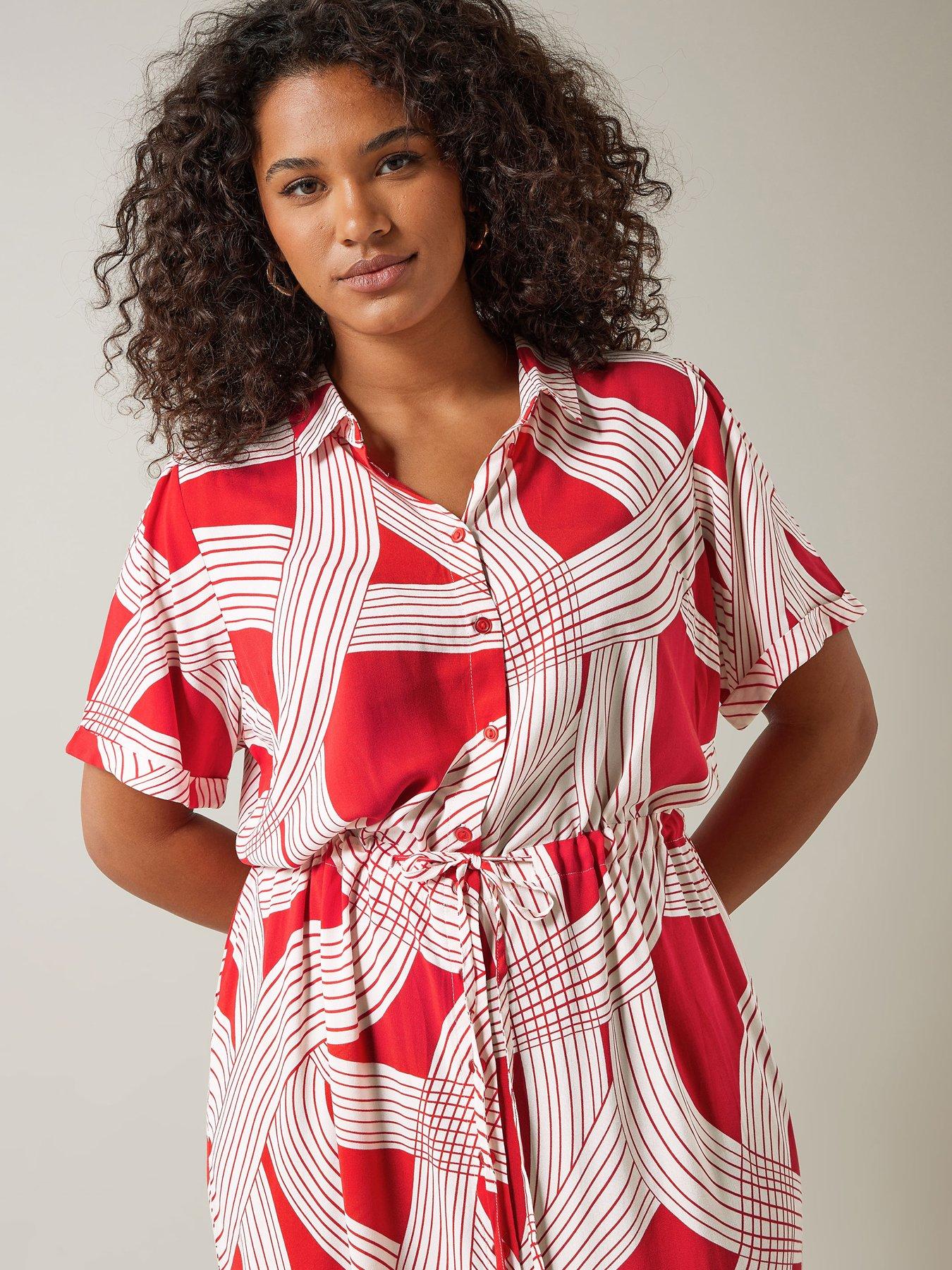 Image 4 of 4 of Evans Linear Print Shirt Dress - Red