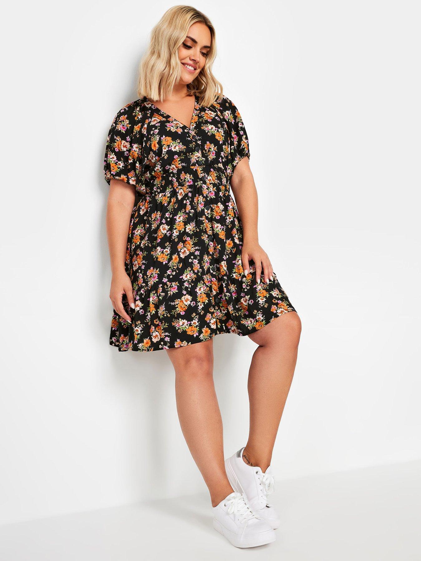 Crinkle Floral Button Front Dress Orange main image 1