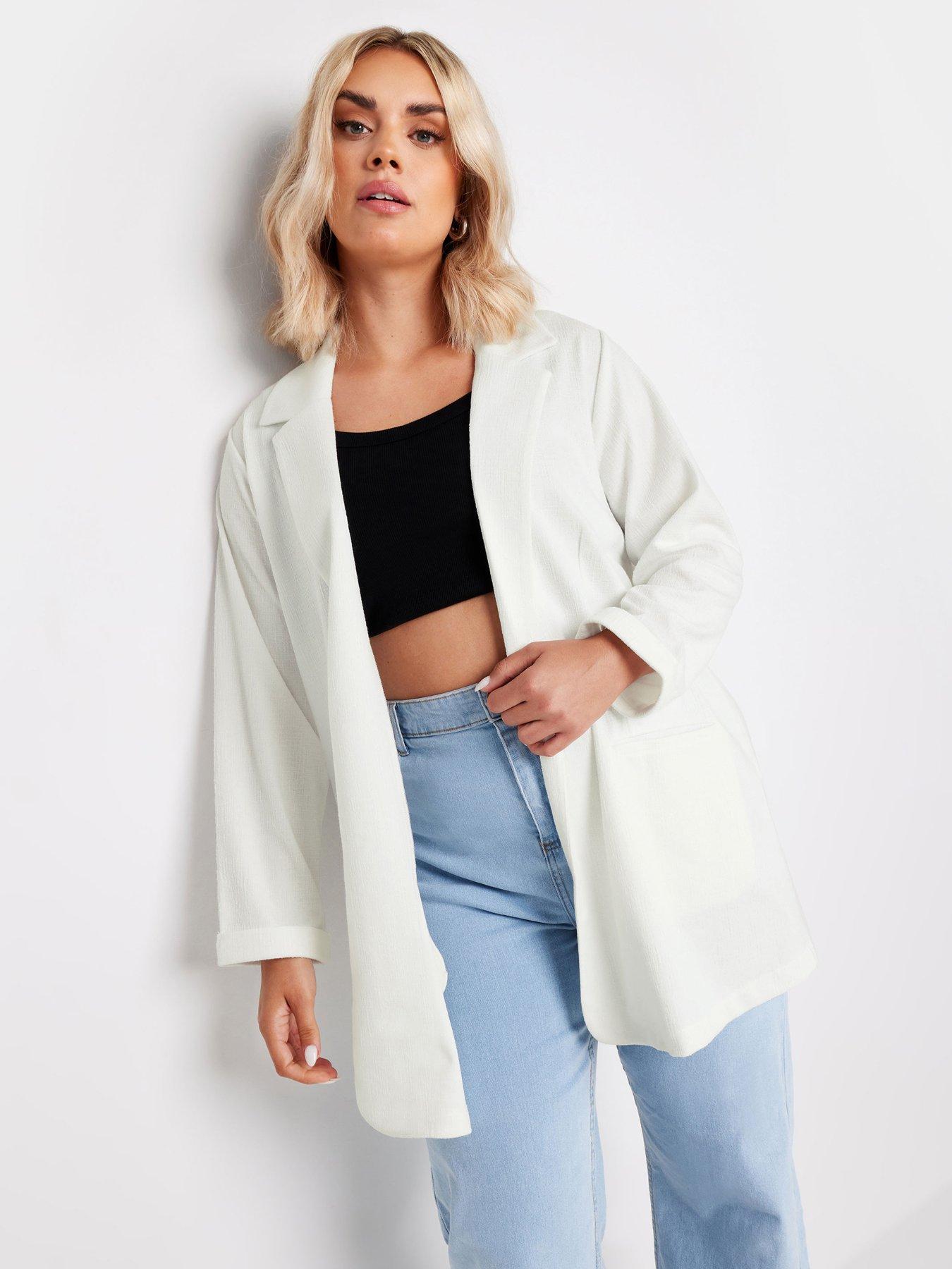 Yours Curve Textured Blazer White, White, Size 18, Women