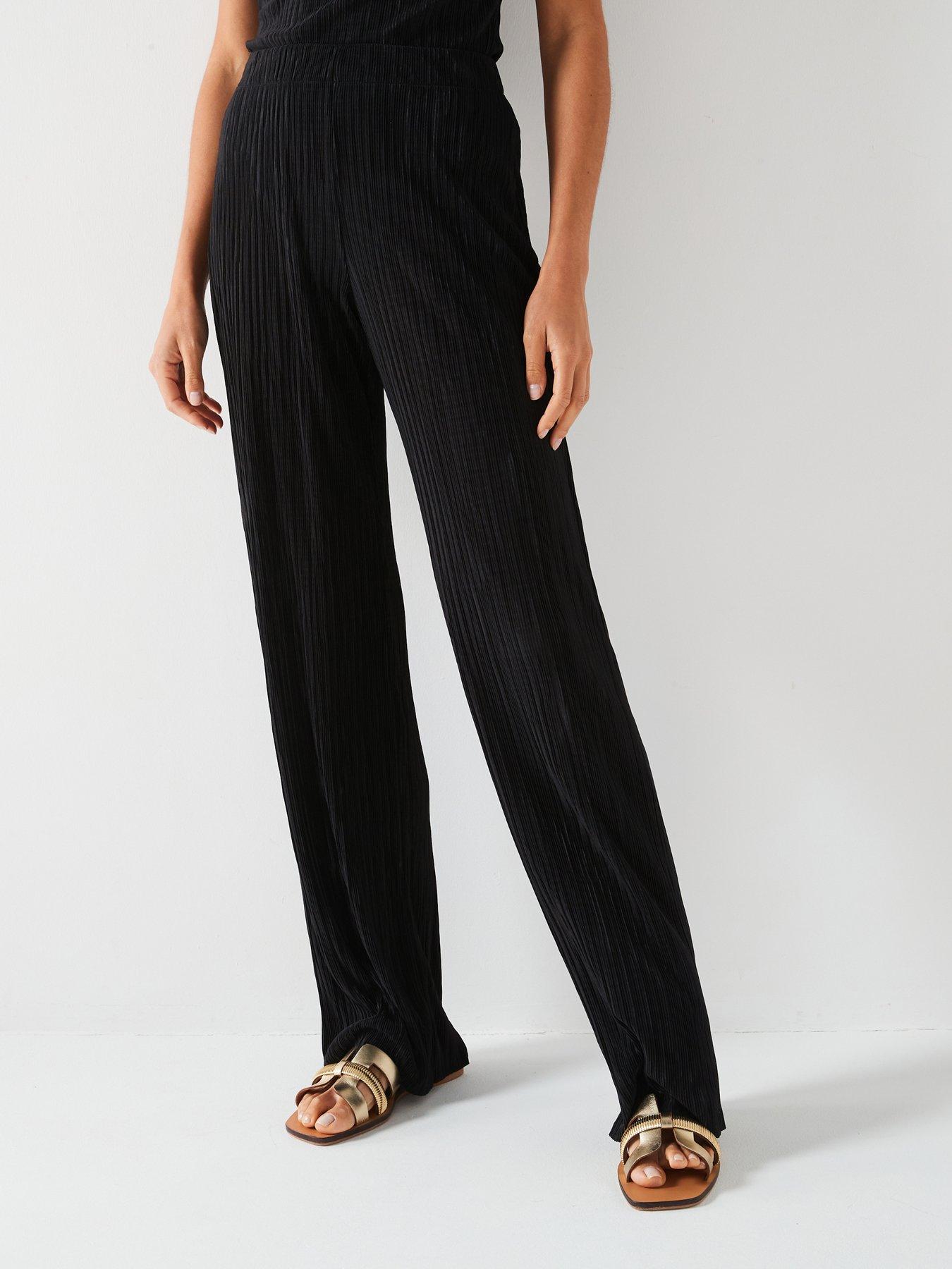 V by Very Plisse Wide Leg Trouser Black