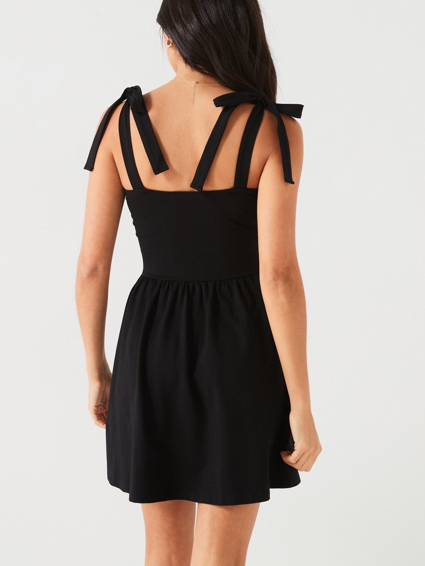 Image 2 of 5 of V by Very Tie Shoulder Jersey Skater Dress - Black