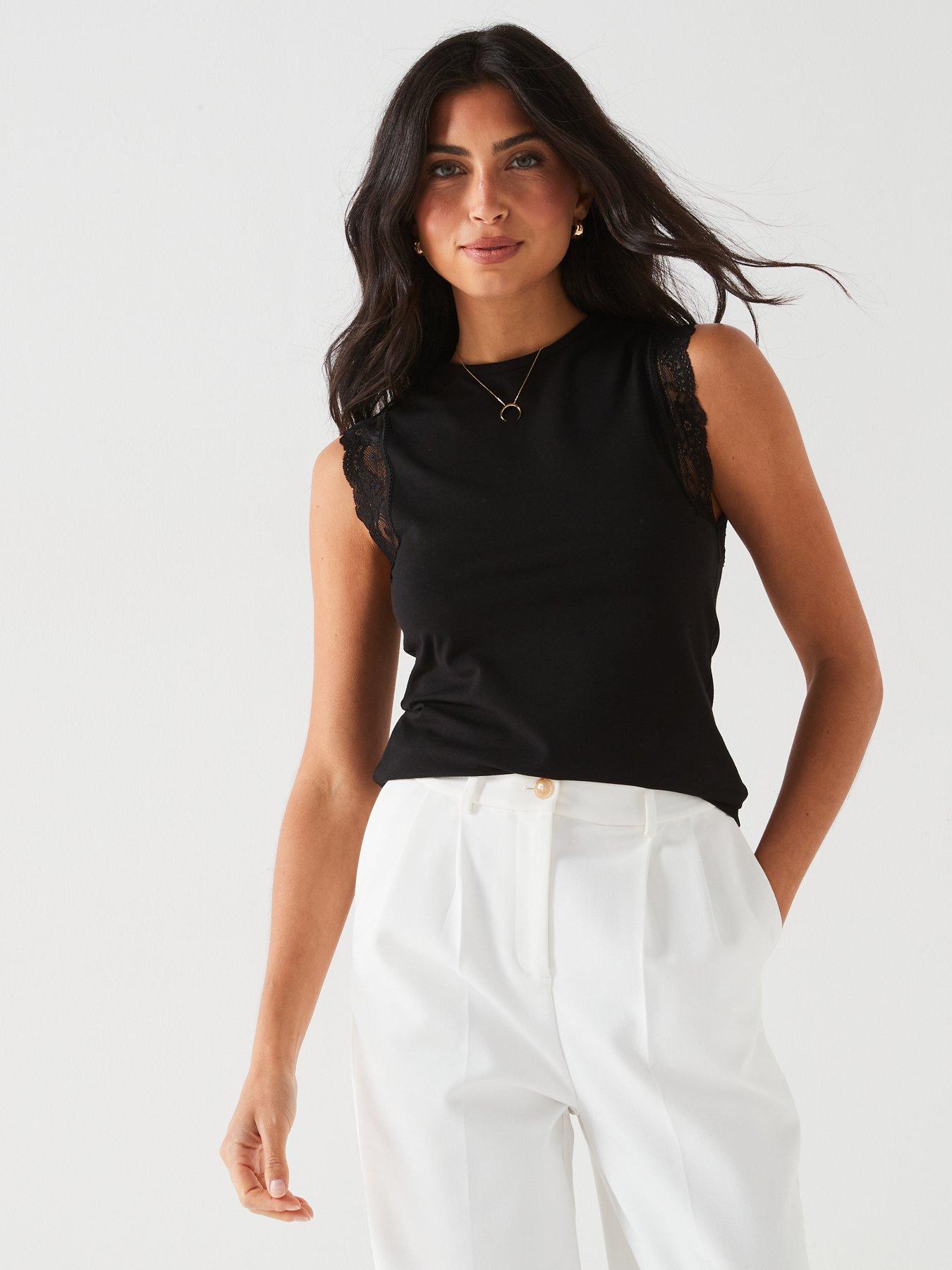 Image 1 of 6 of V by Very Lace Overlay Vest - Black