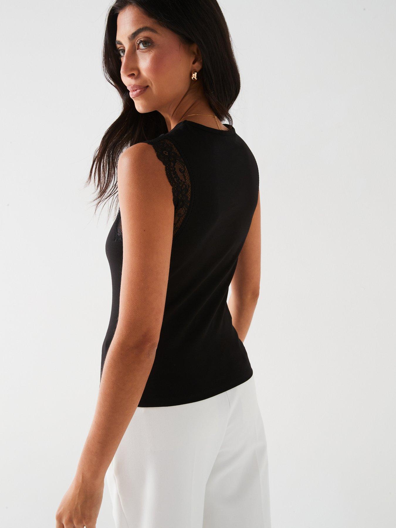 Image 6 of 6 of V by Very Lace Overlay Vest - Black