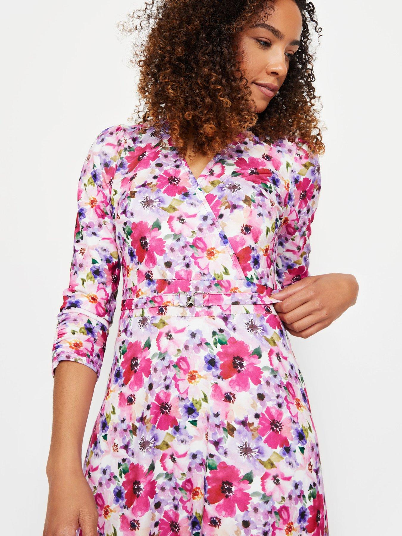 M&Co Watercolour Buckle Dress White Very