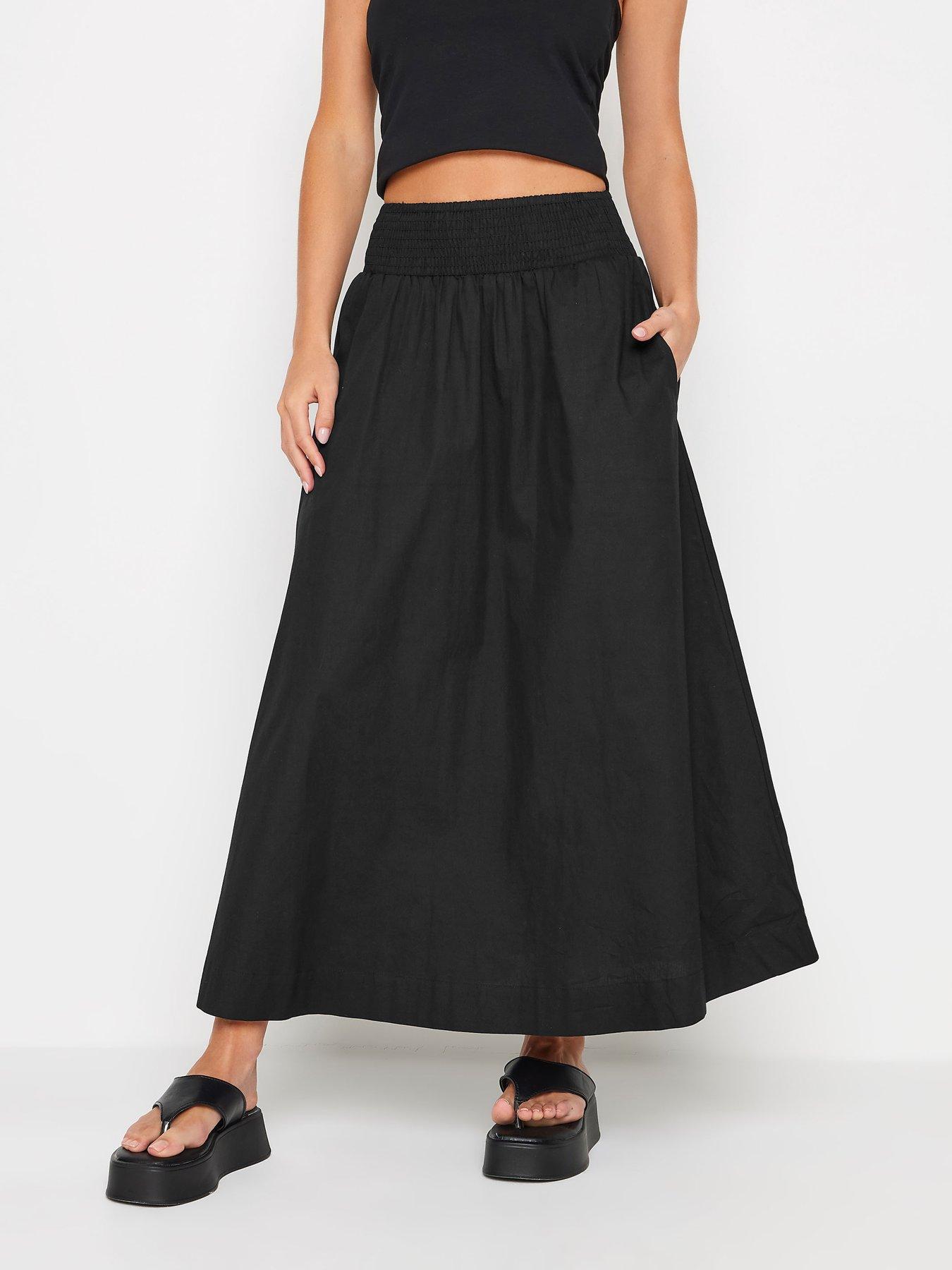 PixieGirl Petite Black Poplin Shirred Maxi Skirt Very