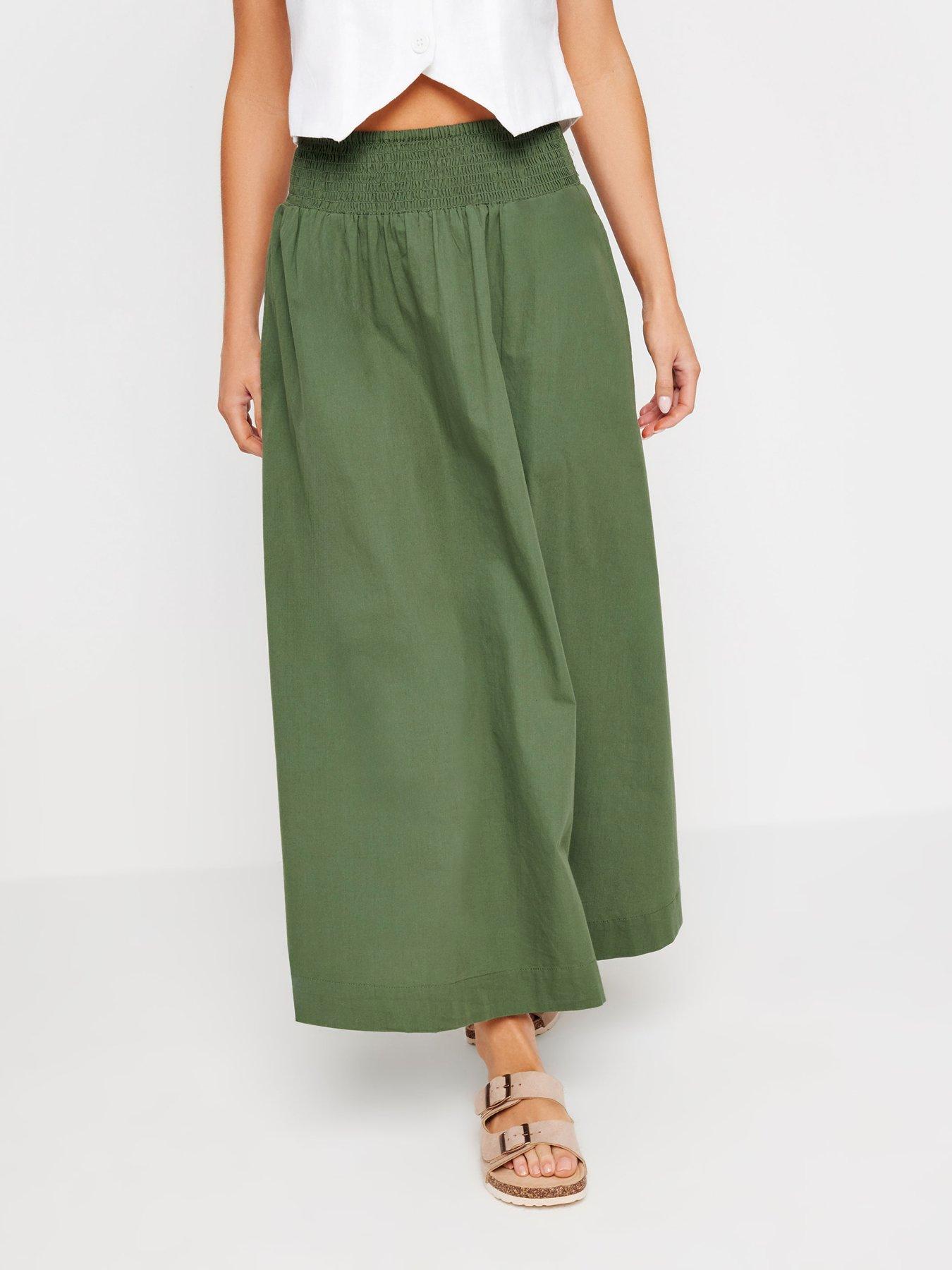 undefined Petite Poplin Shirred Maxi Skirt - Green
