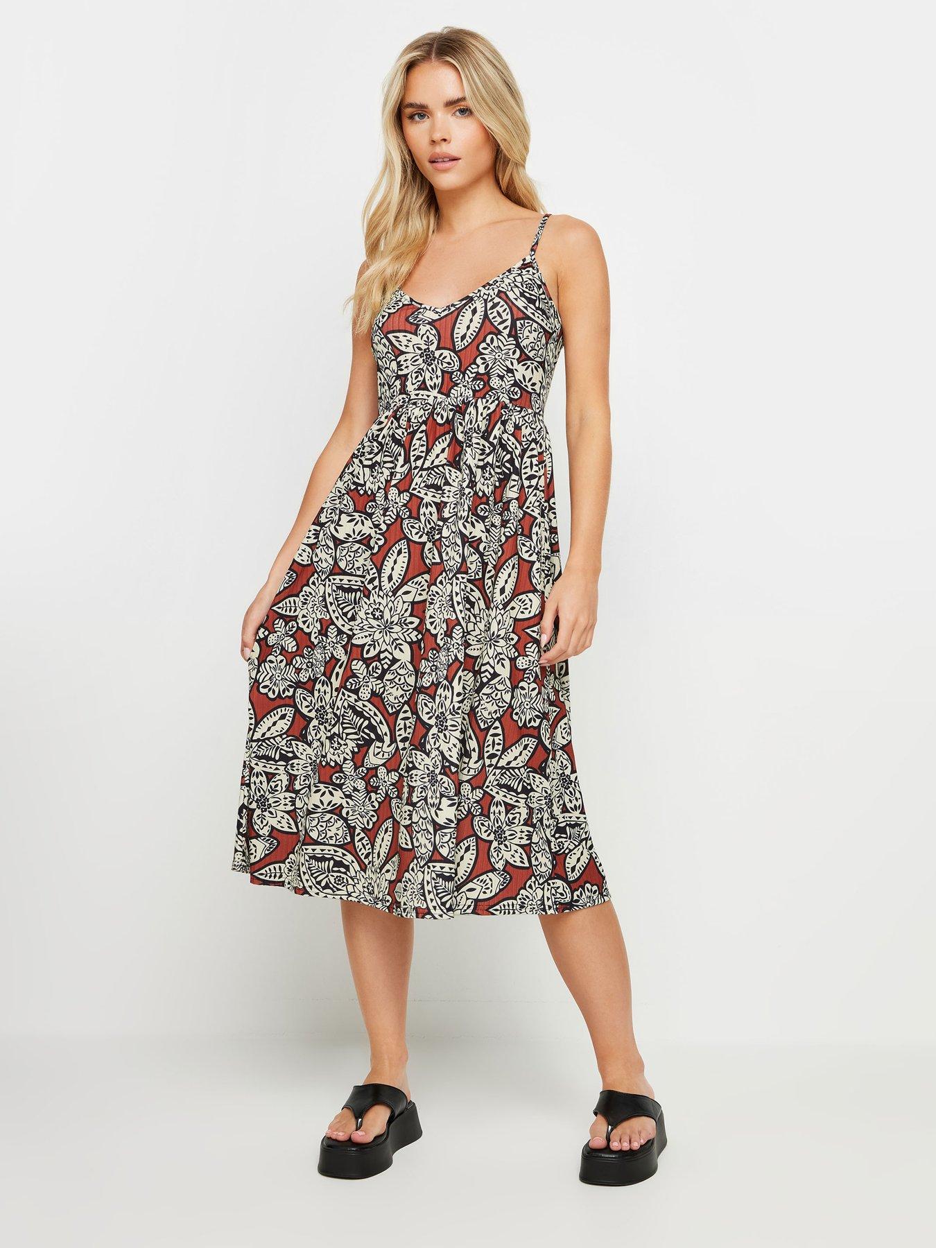 undefined Petite Floral Stencil Midi Rib Dress - Orange