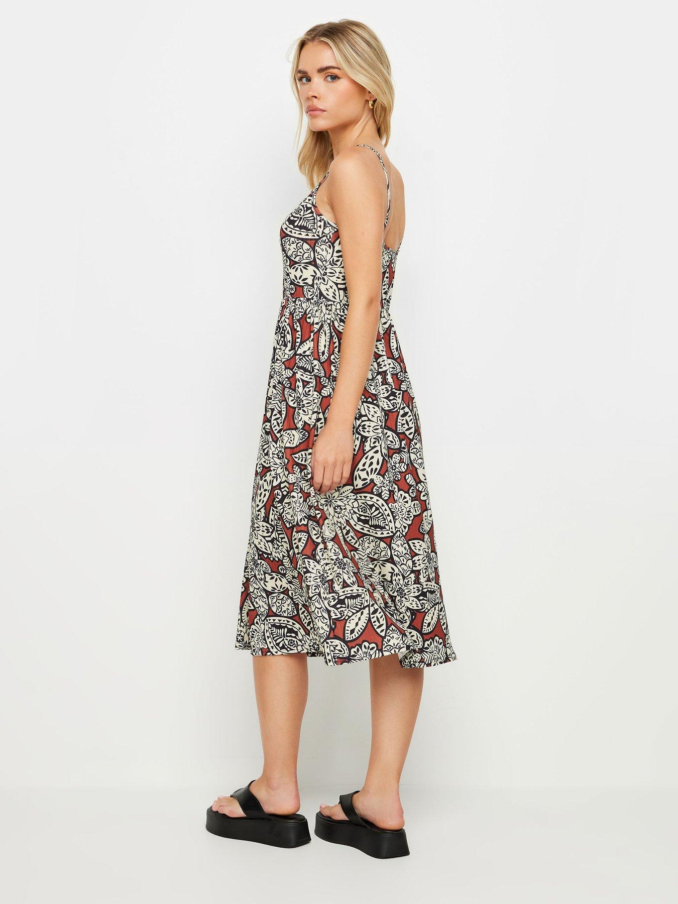 Image 2 of 4 of PixieGirl Petite Floral Stencil Midi Rib Dress - Orange