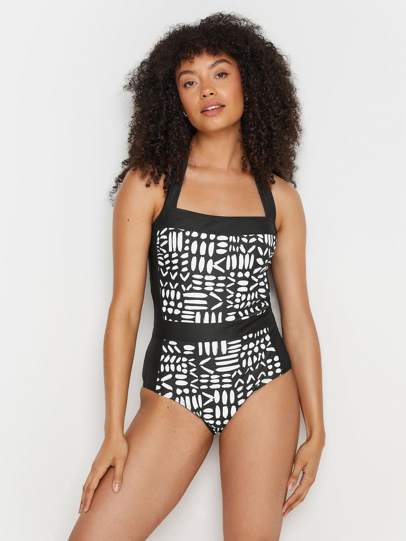 undefined Aztec Monotone Halter Swimsuit - Black