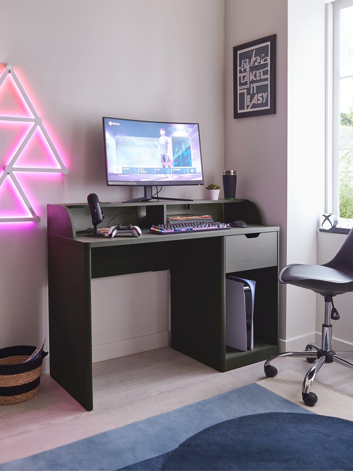 Product photograph of Very Home Aspen Gaming Desk - Dark Grey from very.co.uk