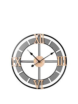 Product photograph of Hometime Metal Wood Wall Clock With Cut Out Dial - 60cm from very.co.uk