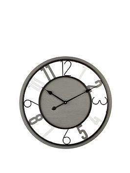 Product photograph of Hometime Wood Metal Grey Wall Clock - 60cm from very.co.uk