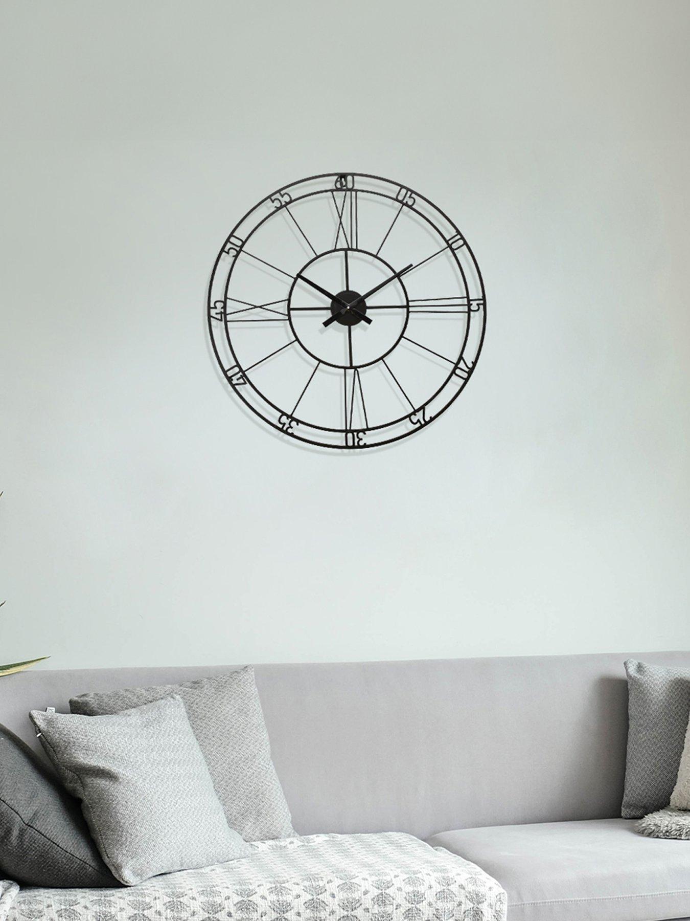 Product photograph of Hometime Black Metal Cut-out Wall Clock from very.co.uk