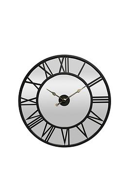 Product photograph of Hometime Retro Black Mirrored Roman Dial Wall Clock - 76cm from very.co.uk