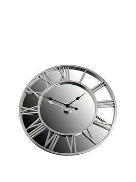Product photograph of Hometime Retro Silver Mirrored Roman Dial Wall Clock - 76cm from very.co.uk