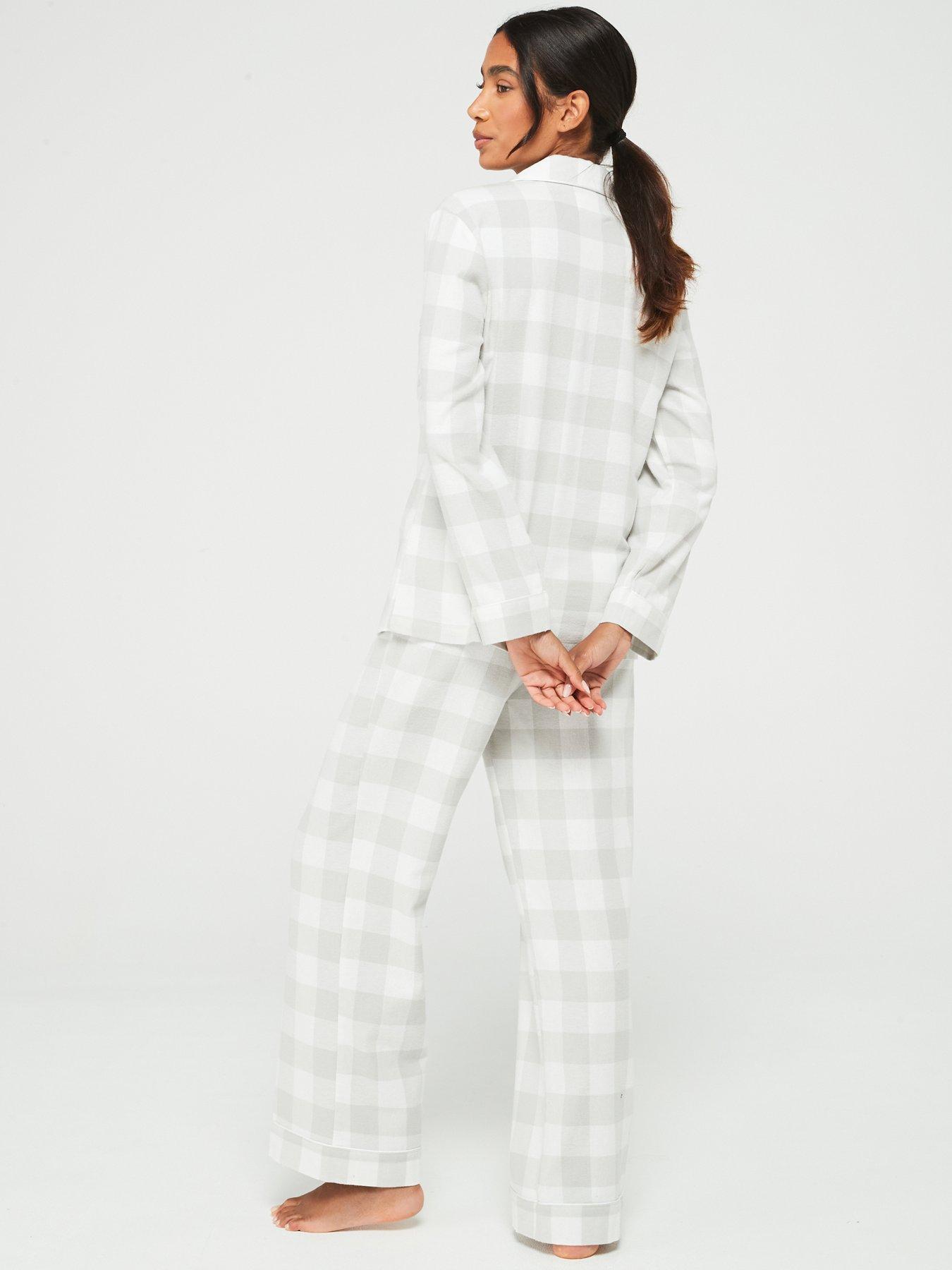 V by Very Womens Family Christmas PJ Grey Check Revere Set Grey