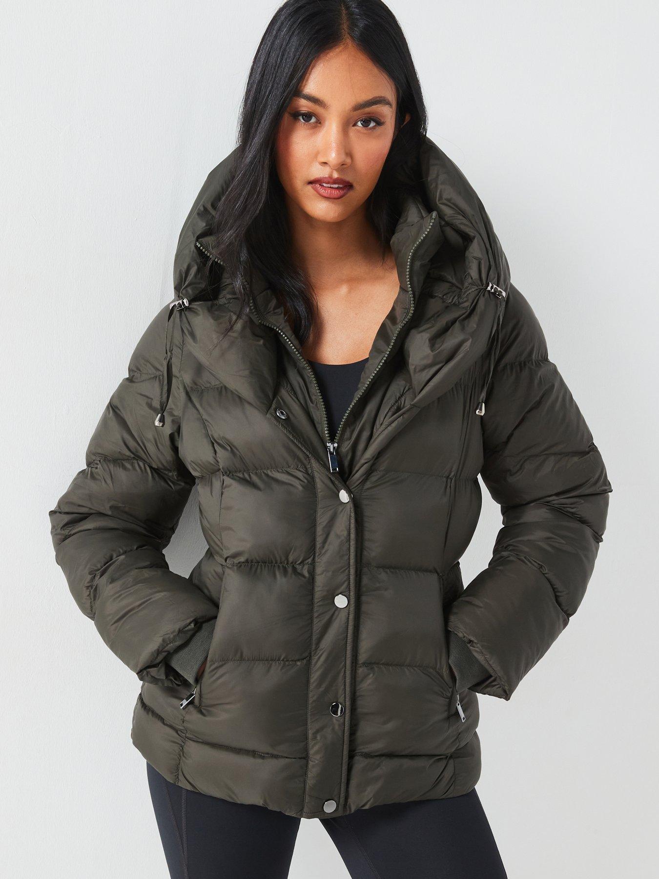 undefined Padded Short Coat With Double Collar - Khaki