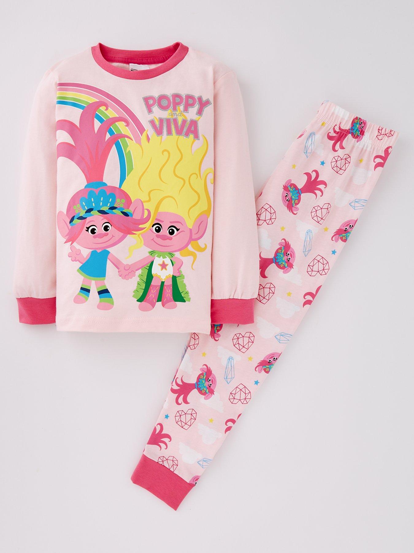 Trolls Glitter Print Long Sleeve Pyjamas Pink