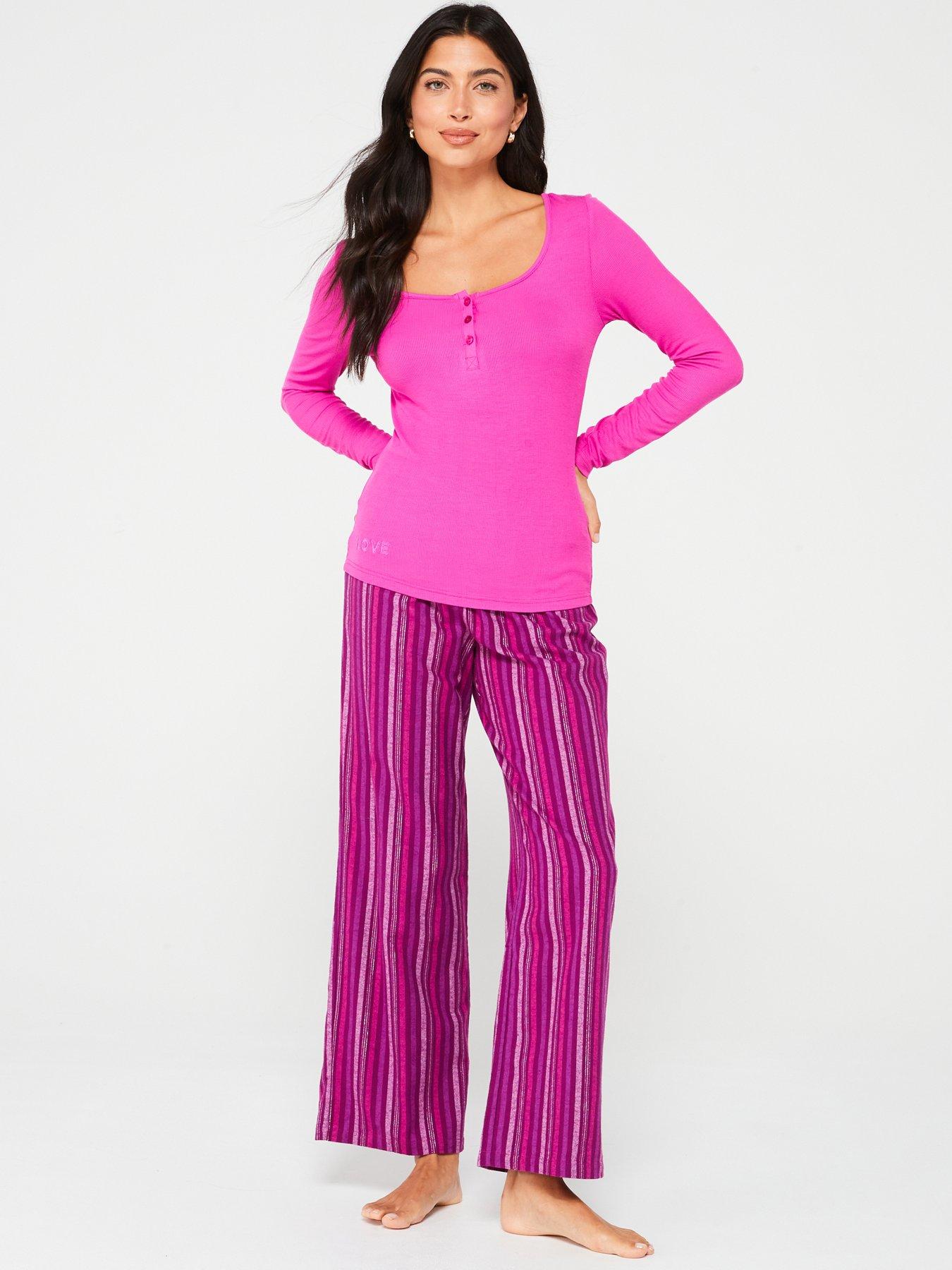undefined Henley Top With Stripe Woven Bottoms Pj Set