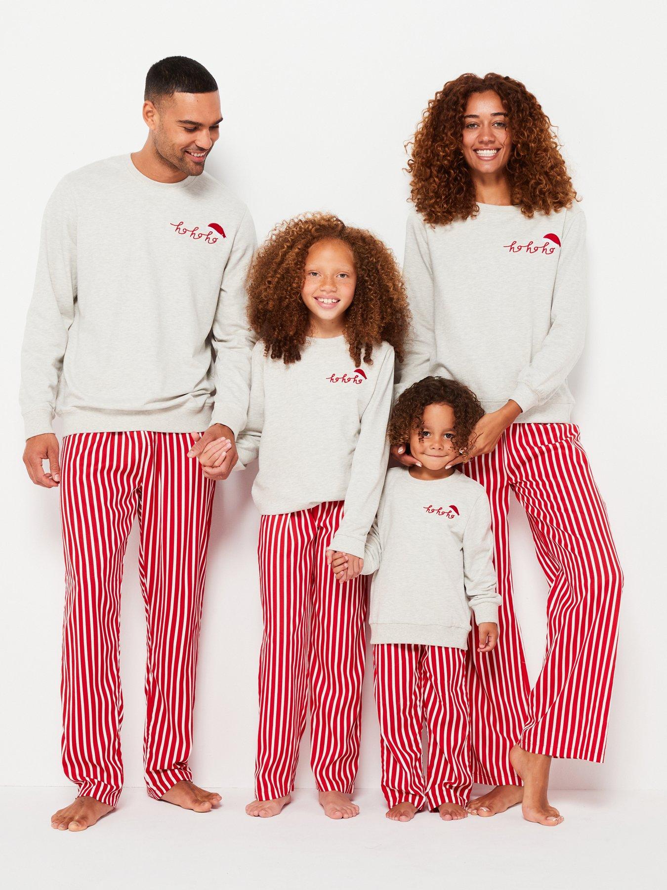 Womens Family Christmas Pj Sweat Top And Woven Stripe Bottoms Grey Red