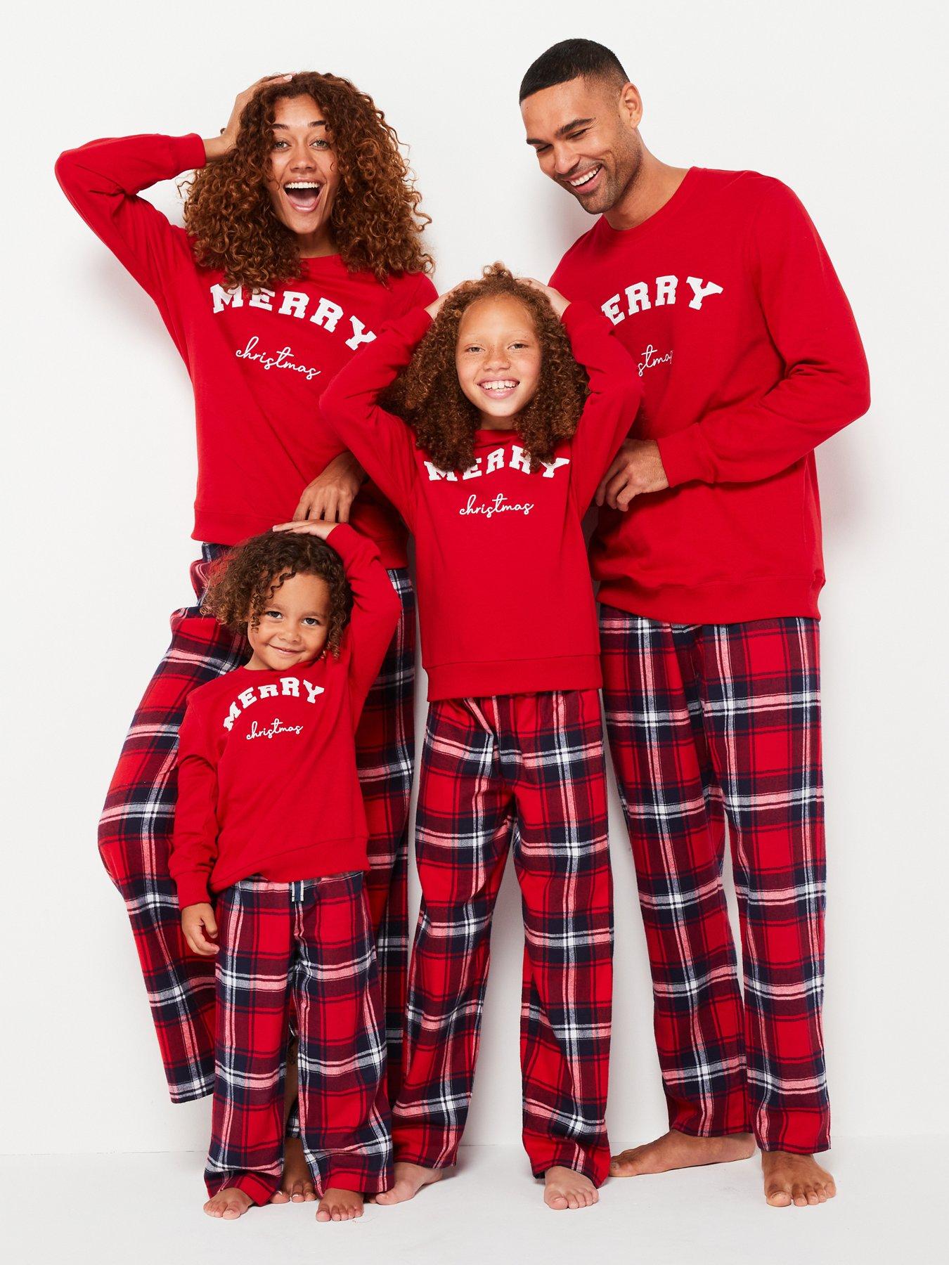 Very Man Mens Family Nightwear Christmas Pj Sweat Slogan Top Woven Check Bottoms Red Very