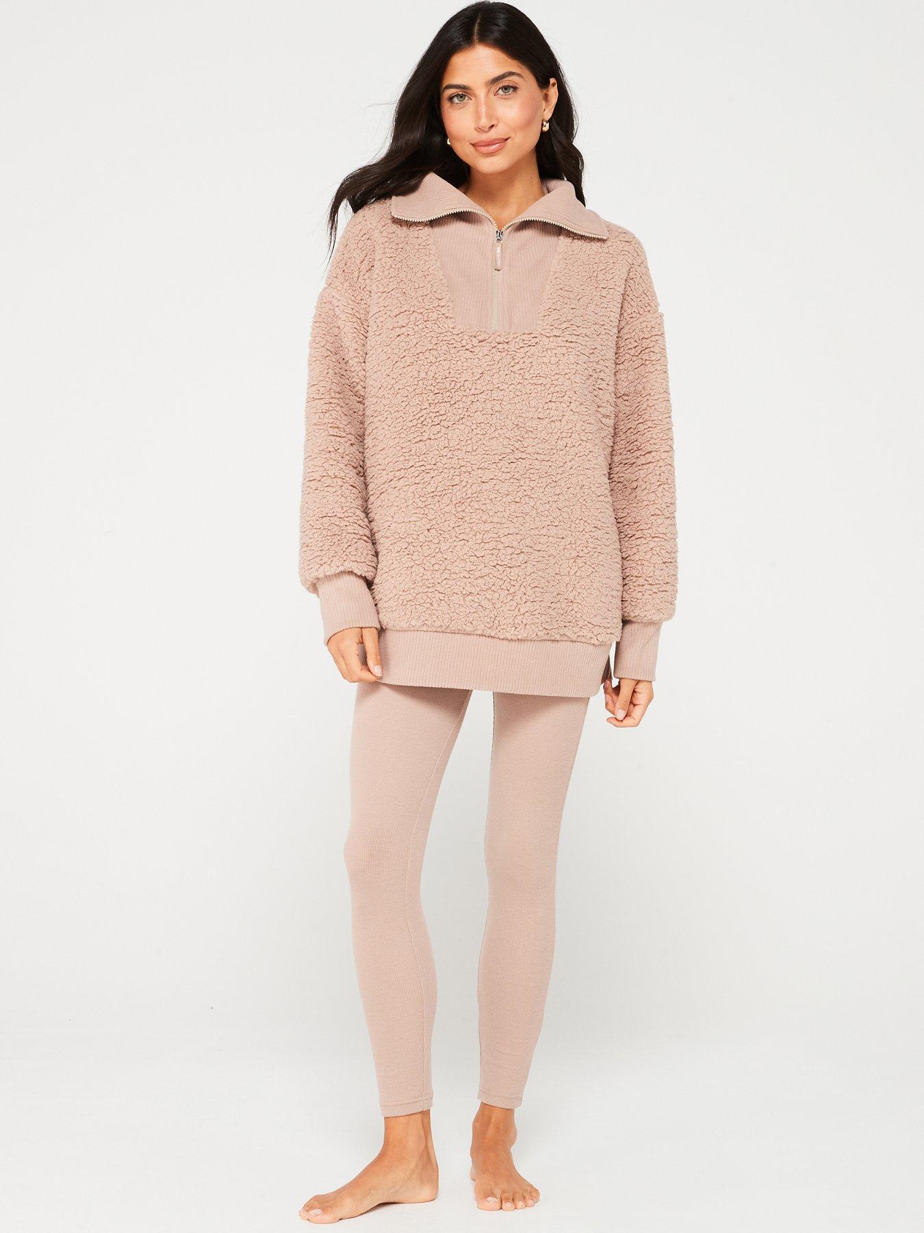 undefined Half Zip Borg And Legging Lounge Set - Brown