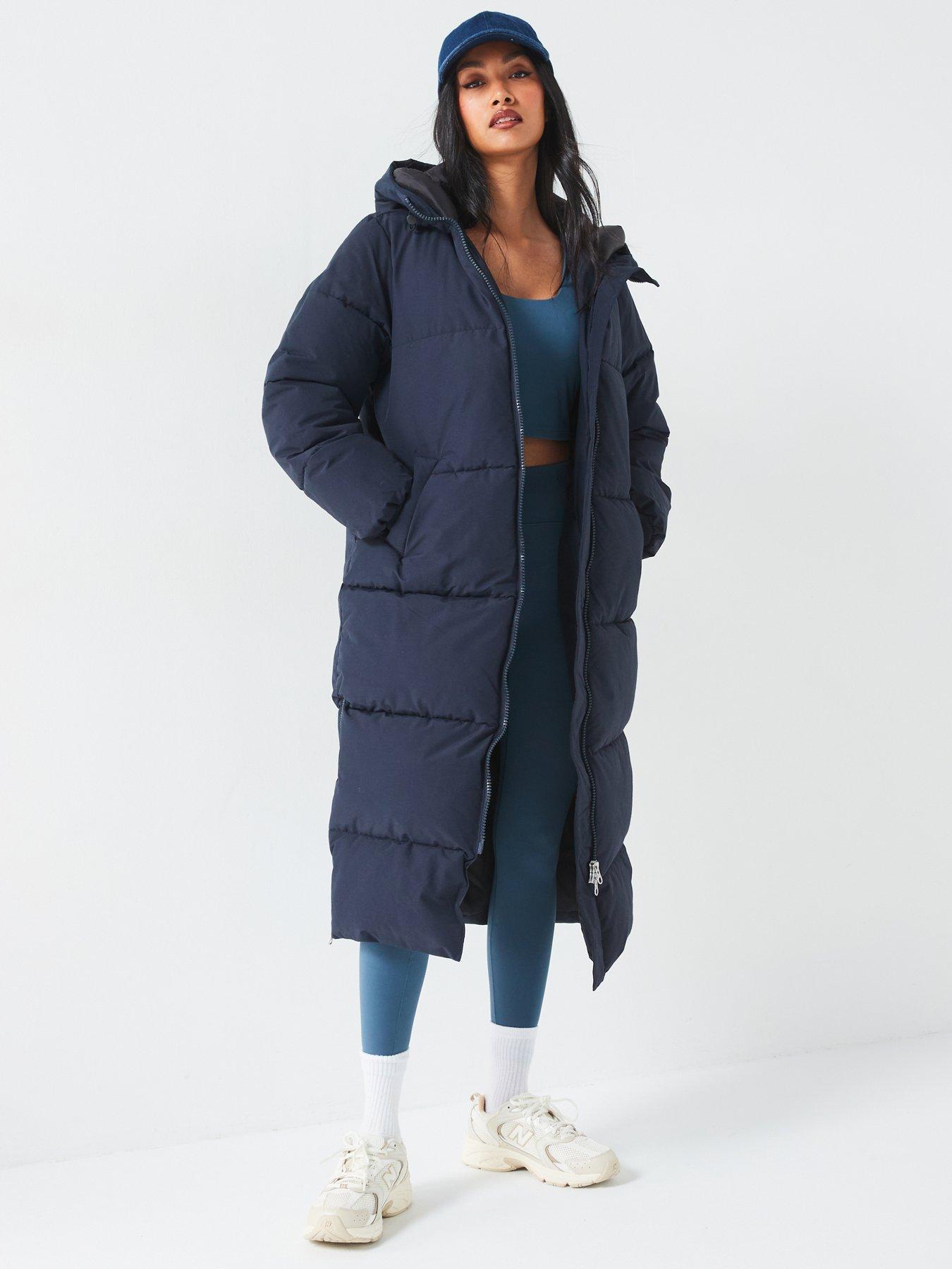 undefined Water Resistant Padded Longline Hooded Coat - Navy