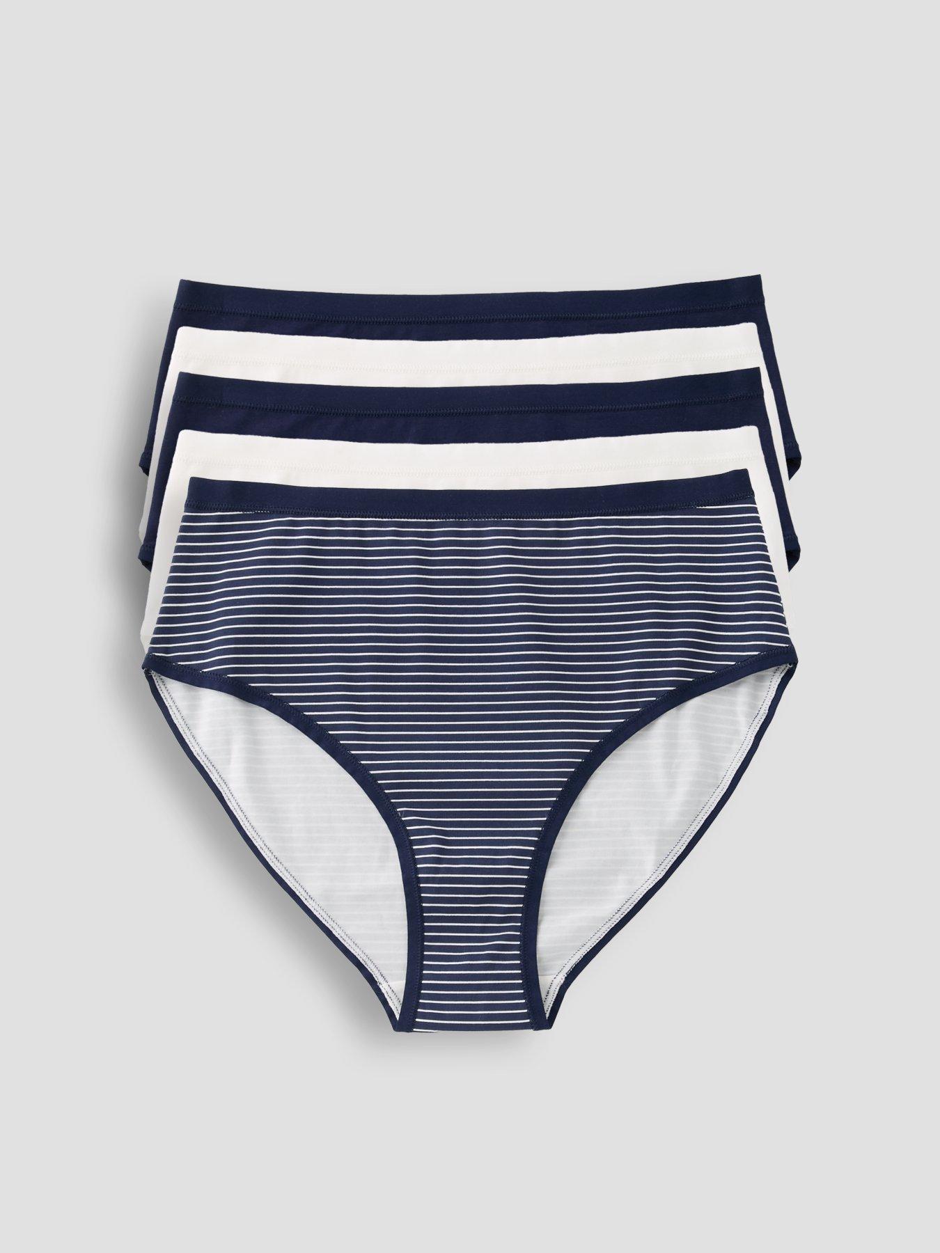 The Very Collection 5 Pack Cotton Plain And Printed Full High Waisted Briefs - Blue