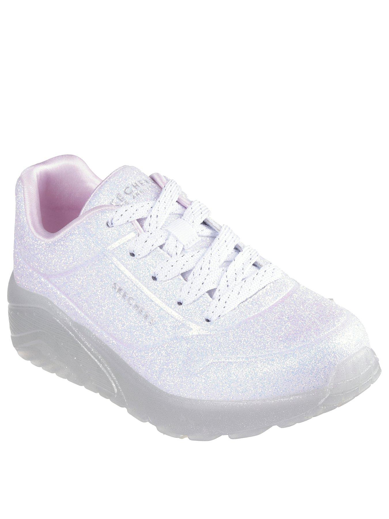 Skechers Girls Uno Ice All Over Glitter Embossed Lace Up Trainer
