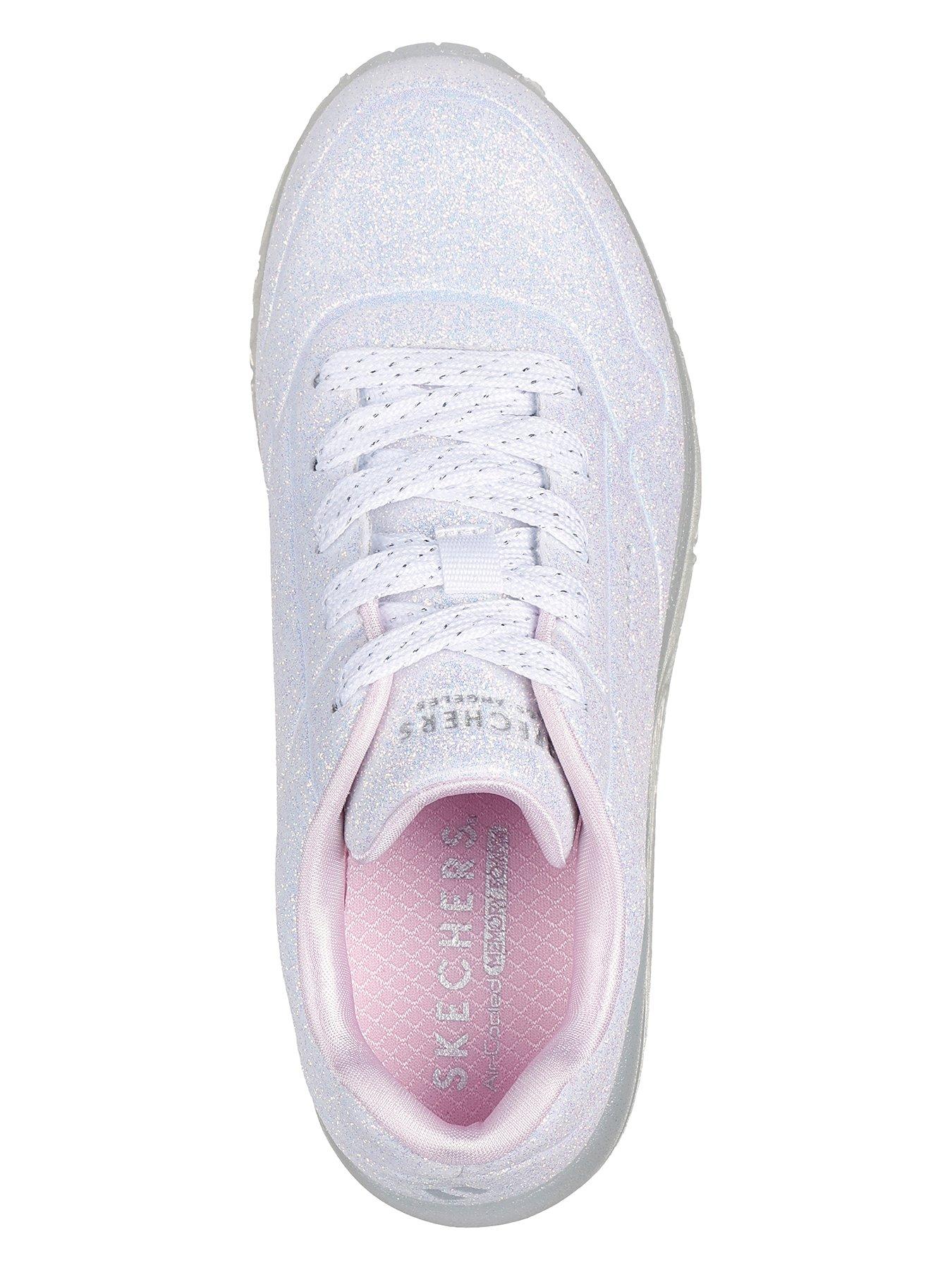 Glitter Trainers Skechers White Trainers Uk Skechers Girls Uno Ice All Over  Glitter Embossed Lace Up Trainer