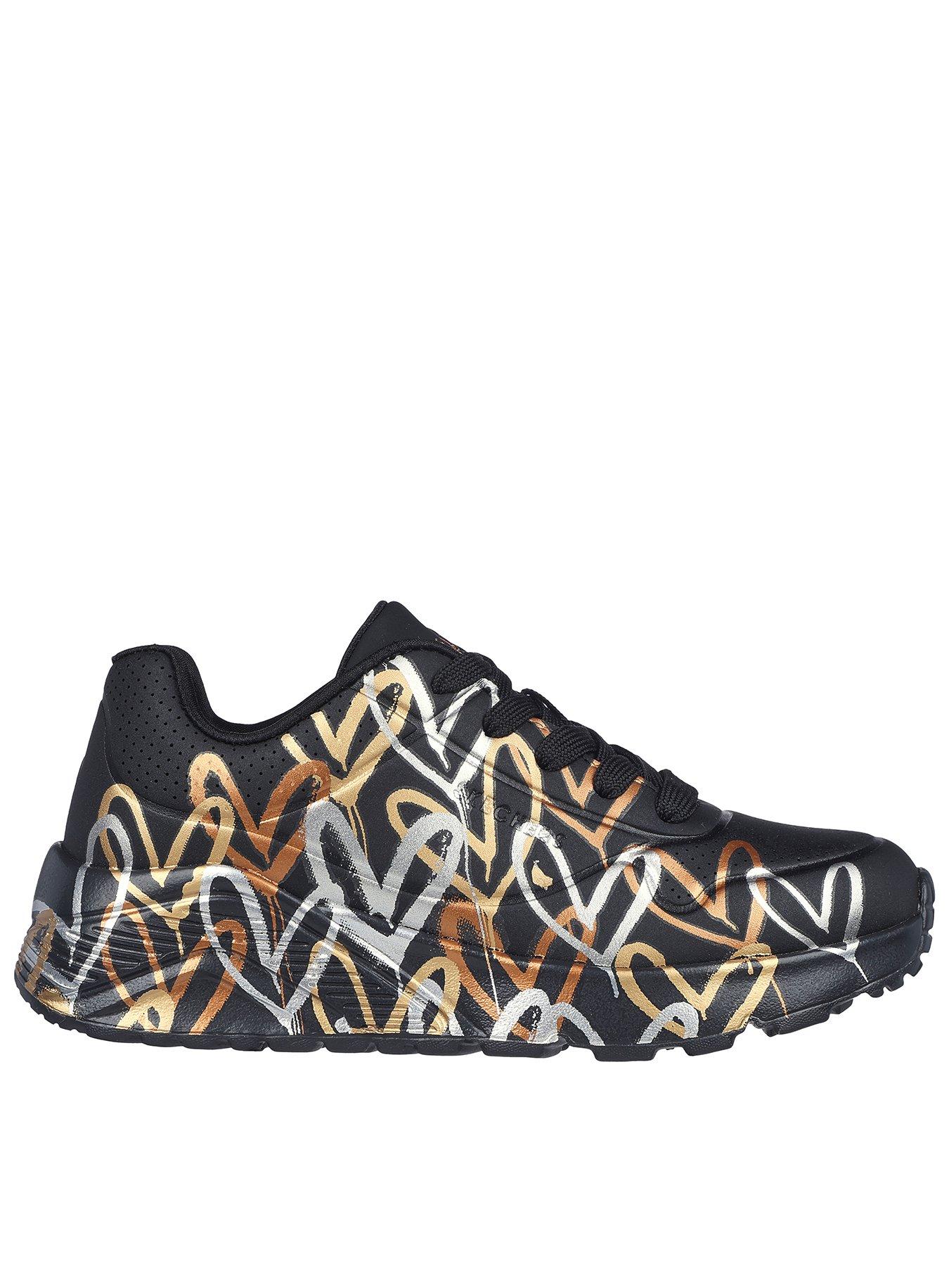 undefined Girls Uno Lite James Goldcrown Metallic Graffiti Heart Lace Up Trainer